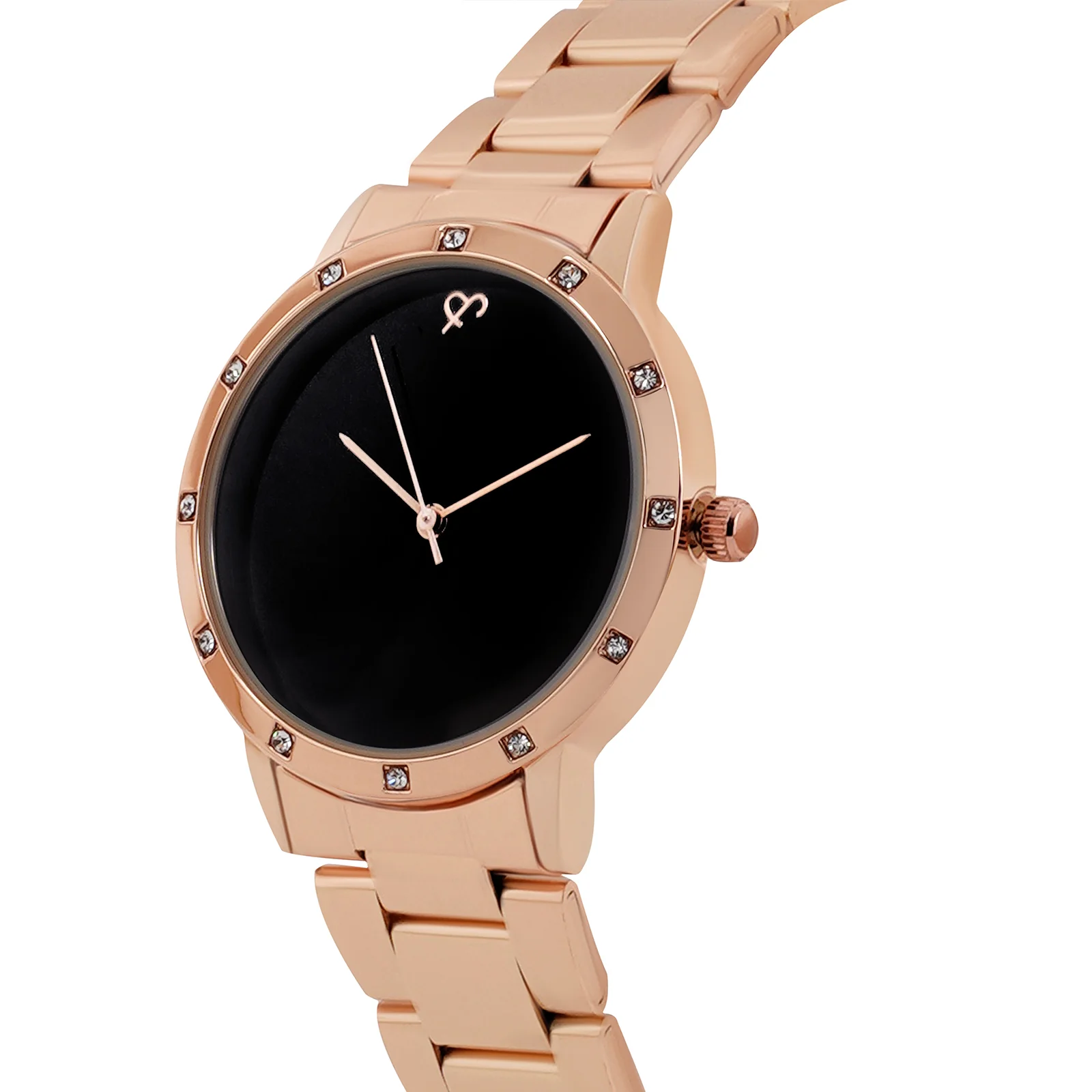 Dusk Black Large Rhinestone Dial Rose Gold Linked Chain Strap Women's Watch - Image 4
