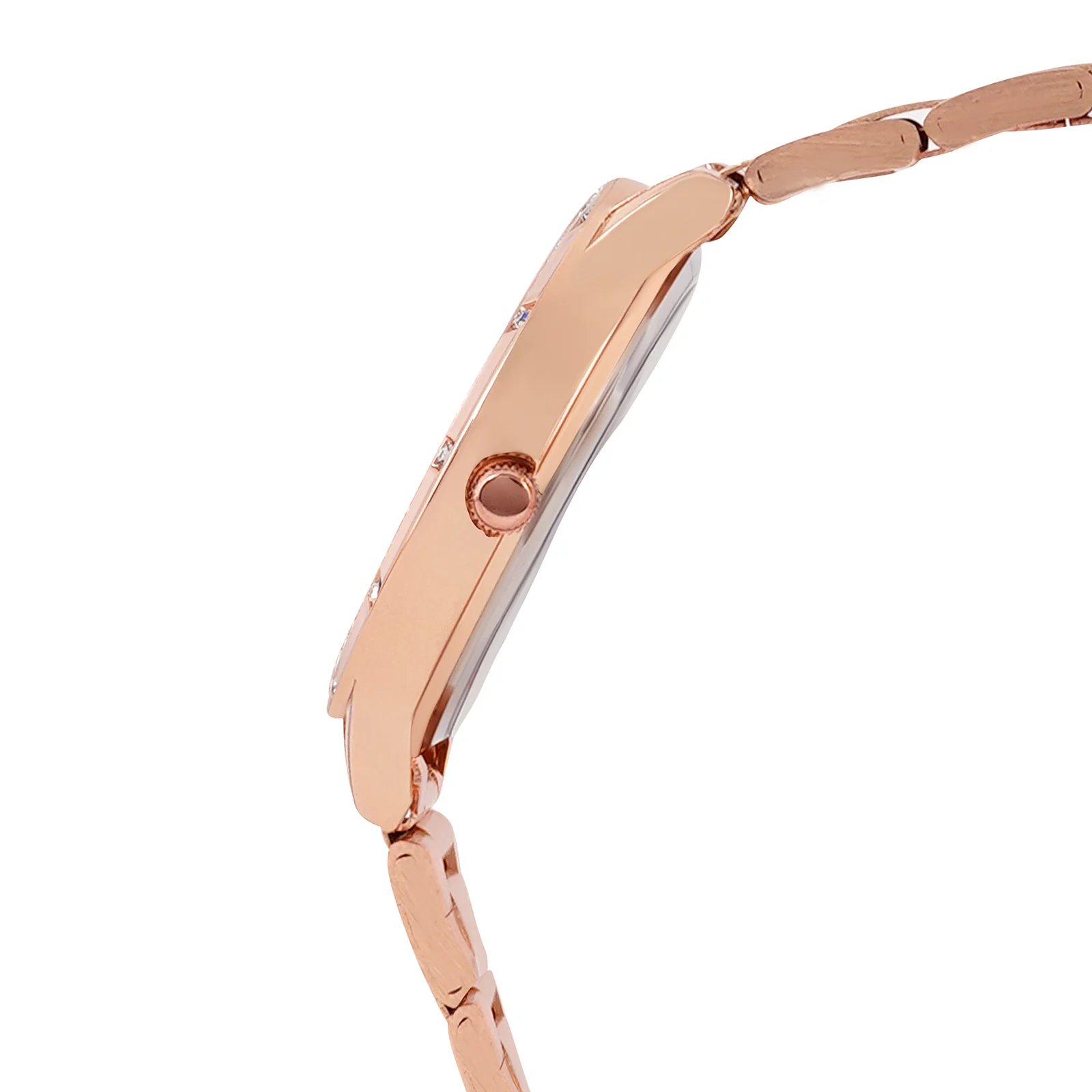 Dusk Black Large Rhinestone Dial Rose Gold Linked Chain Strap Women's Watch - Image 6
