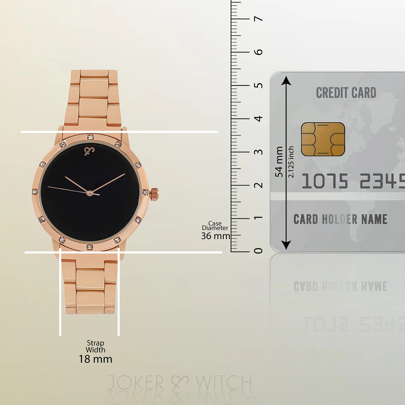 Dusk Black Large Rhinestone Dial Rose Gold Linked Chain Strap Women's Watch - Image 8