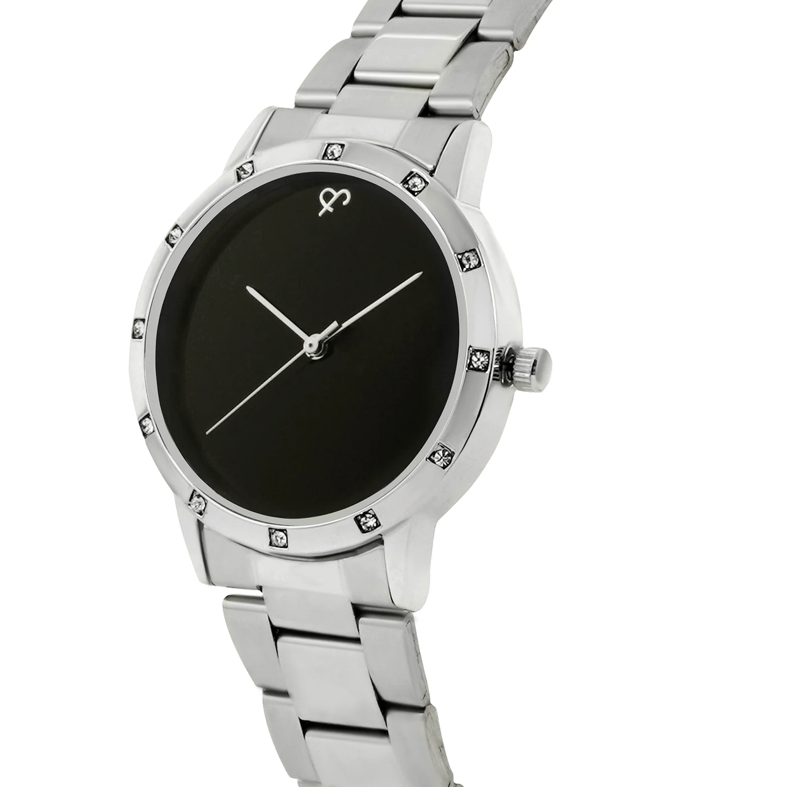 Dusk Black Large Rhinestone Dial Silver Linked Chain Strap Women's Watch - Image 4