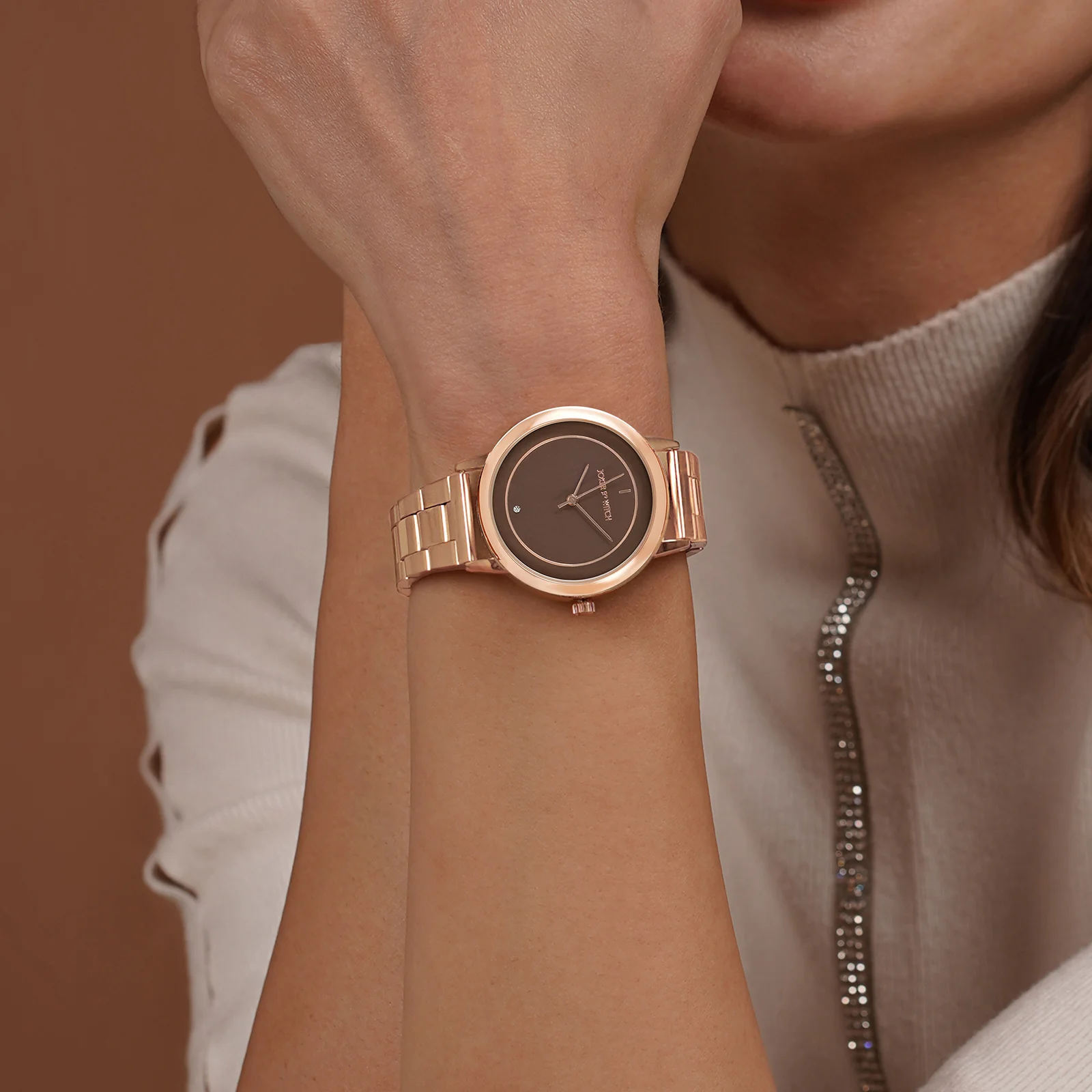 Eclipse Taupe Medium Dial Rose Gold Linked Chain Strap Women's Watch - Image 2