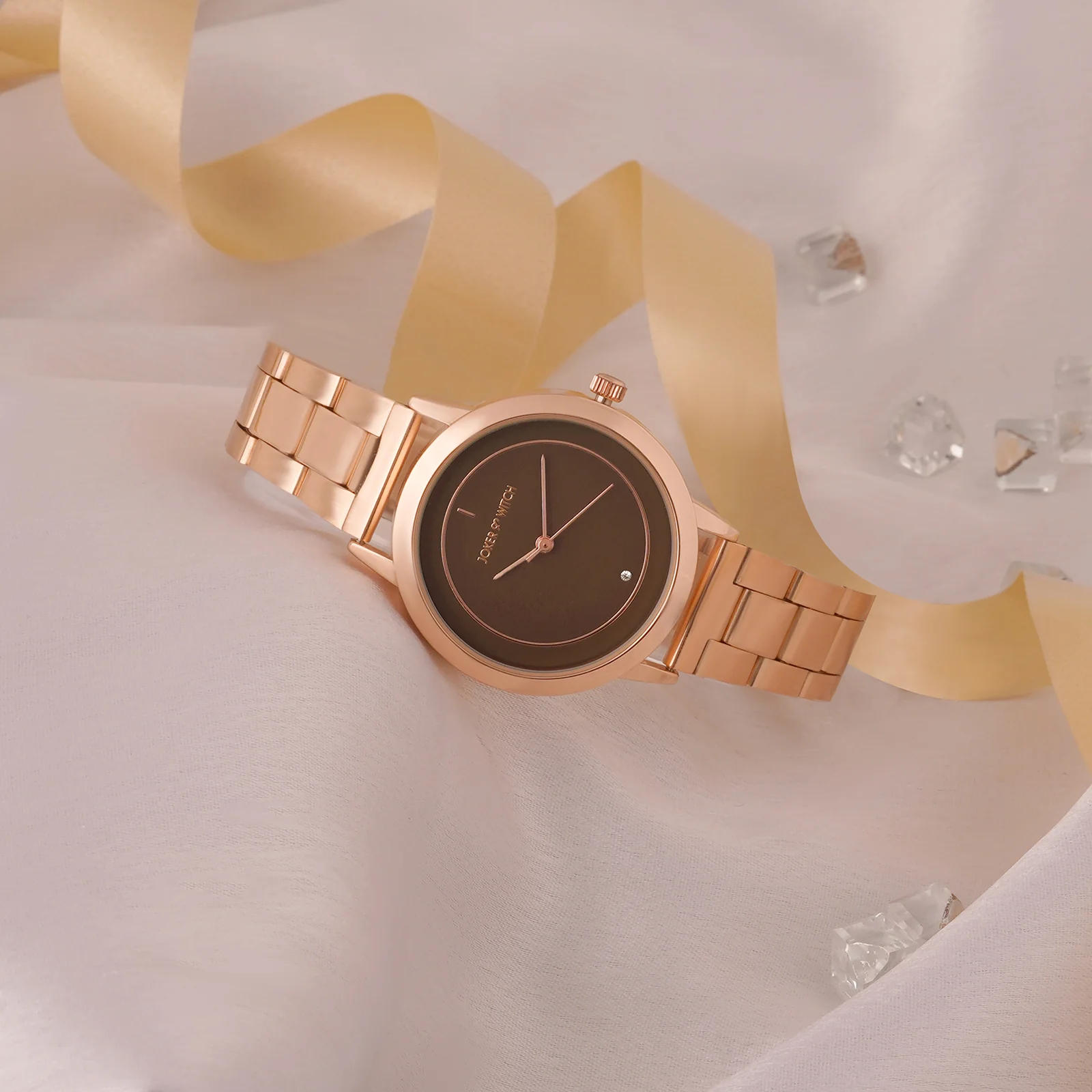 Eclipse Taupe Medium Dial Rose Gold Linked Chain Strap Women's Watch - Image 3