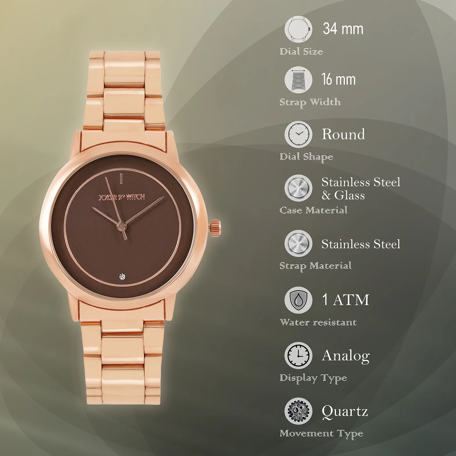 Eclipse Taupe Medium Dial Rose Gold Linked Chain Strap Women's Watch - Image 7