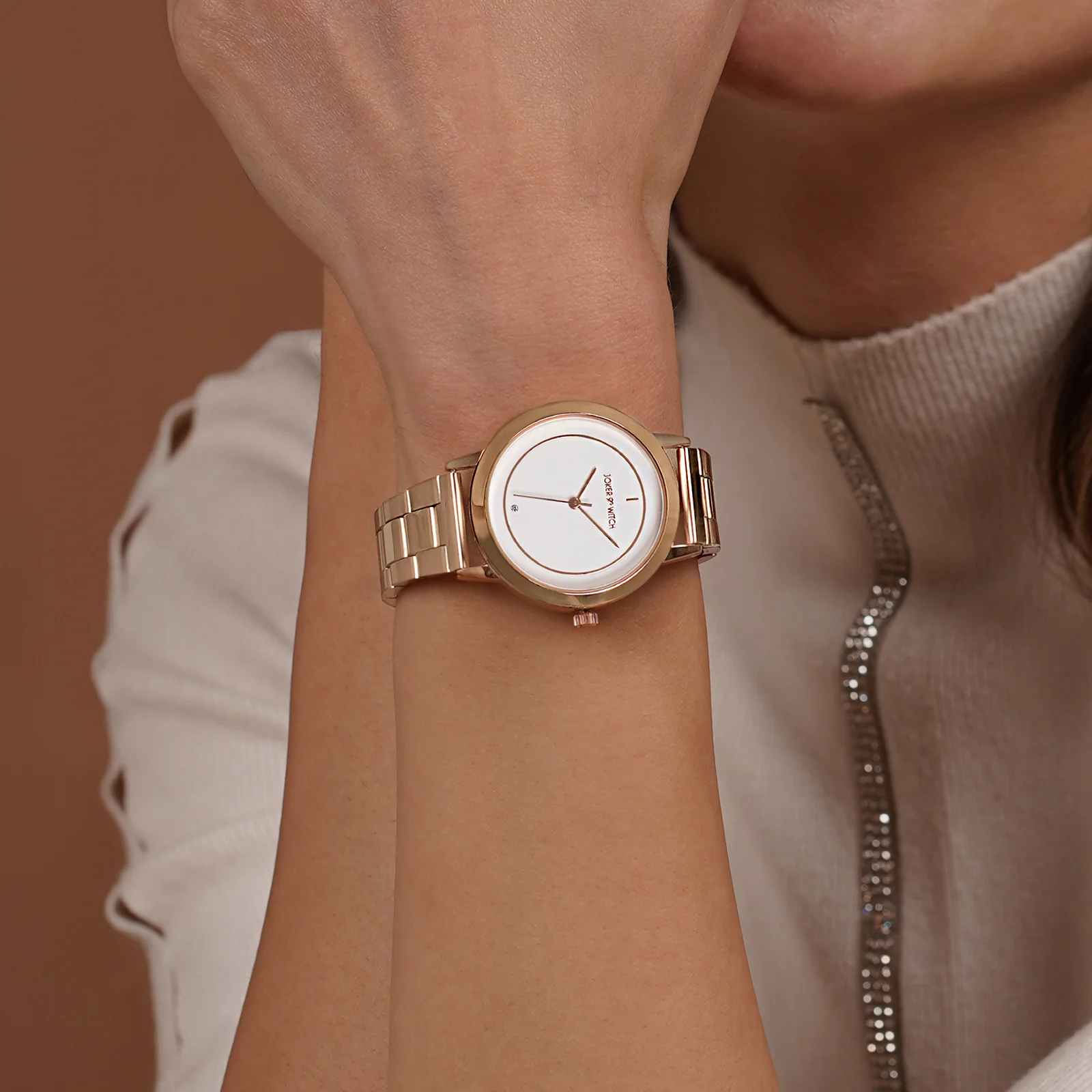 Eclipse White Medium Dial Rose Gold Linked Chain Strap Women's Watch - Image 2