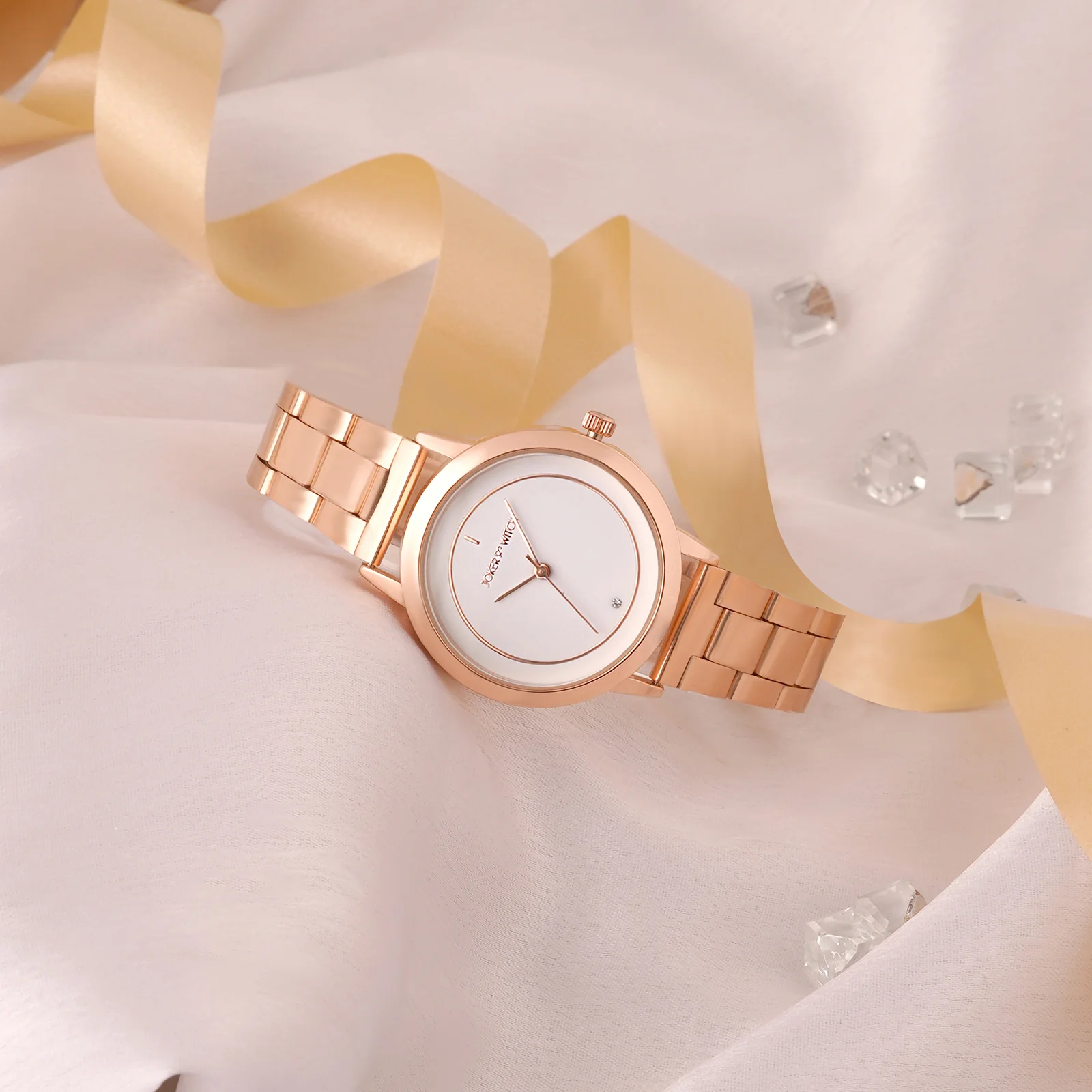Eclipse White Medium Dial Rose Gold Linked Chain Strap Women's Watch - Image 3