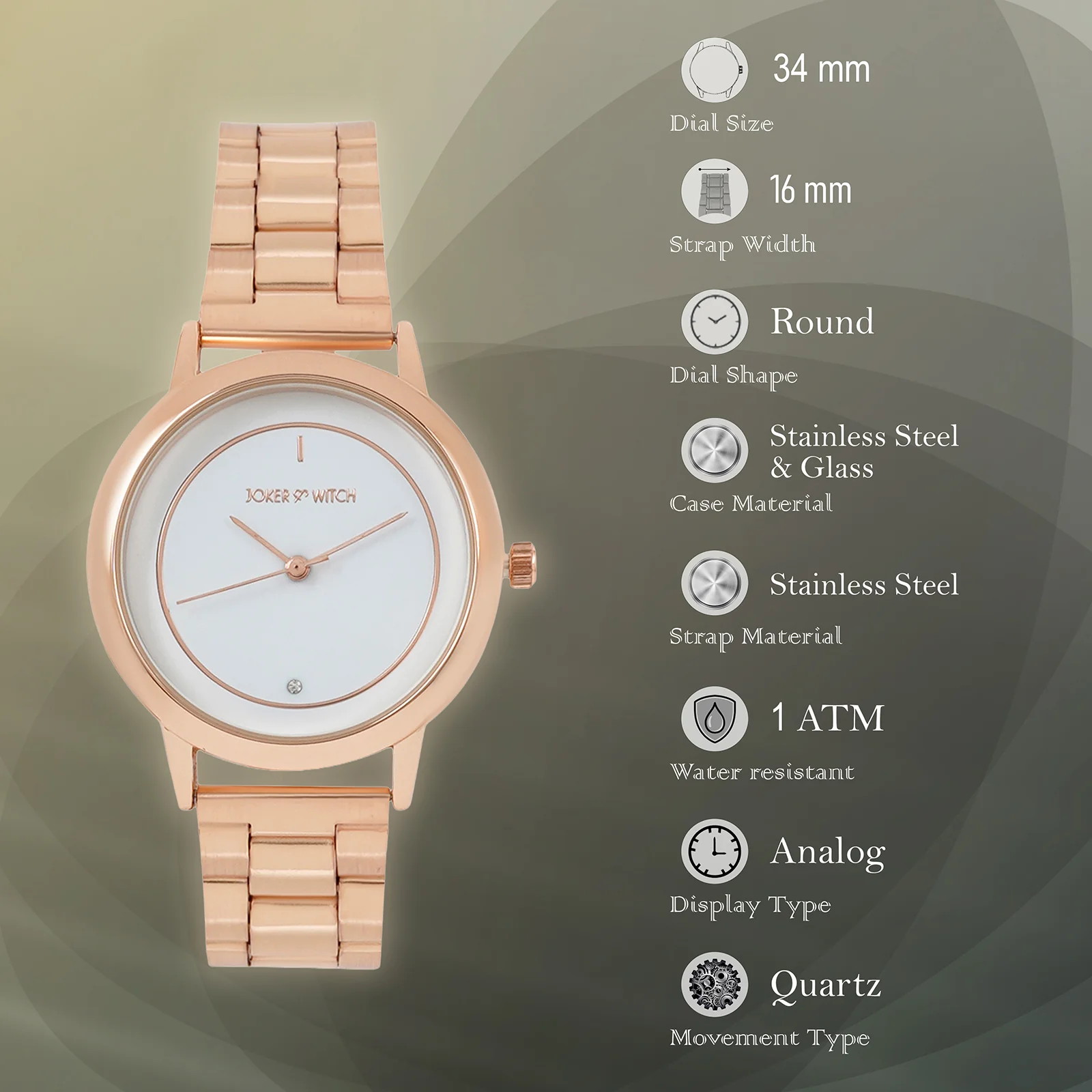 Eclipse White Medium Dial Rose Gold Linked Chain Strap Women's Watch - Image 7