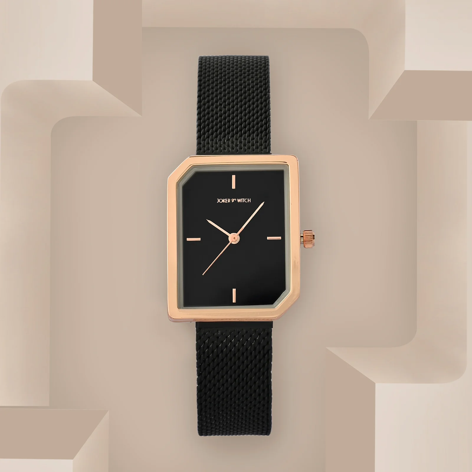 Edge Black Small Hexagon Dial Mesh Strap Women's Watch - Image 3