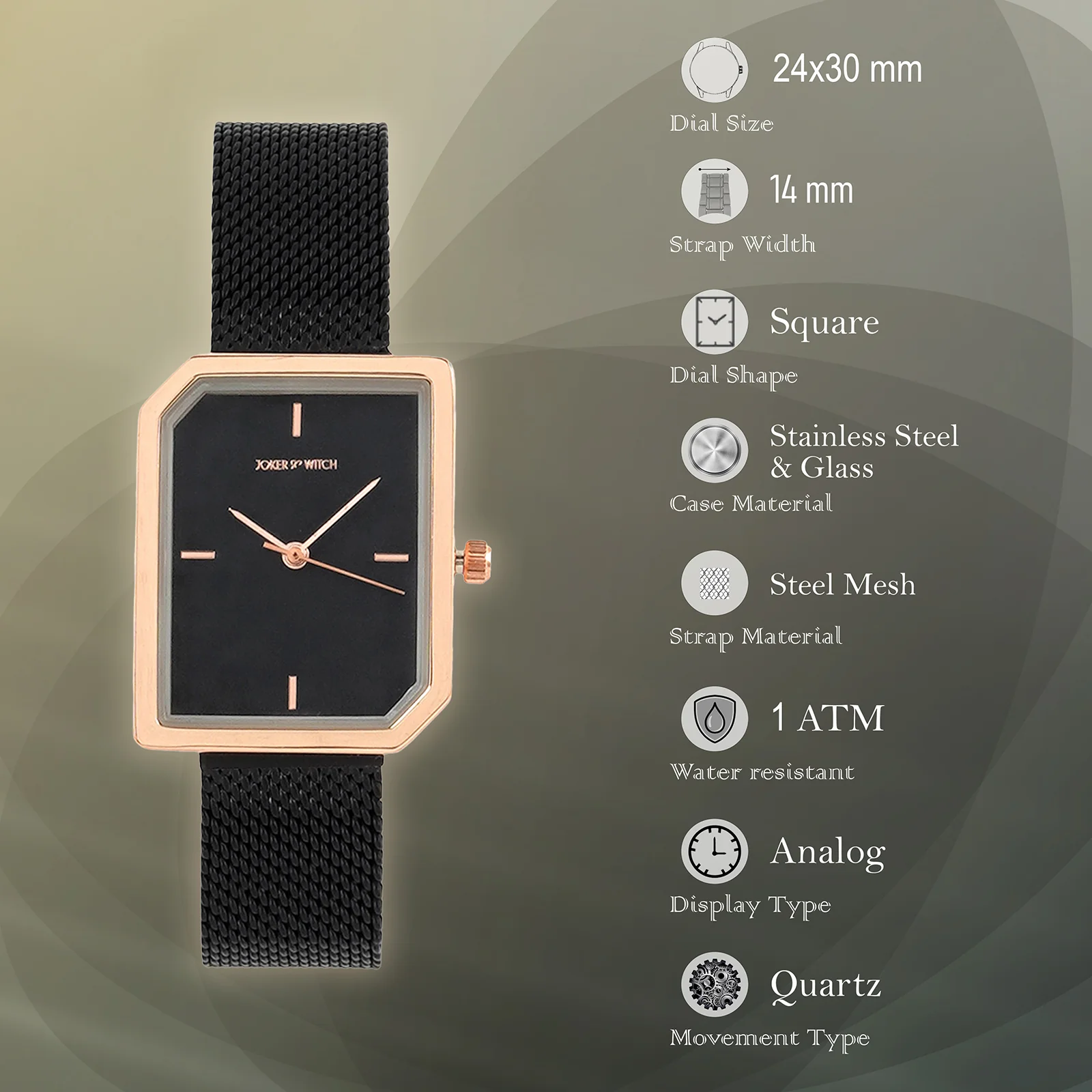 Edge Black Small Hexagon Dial Mesh Strap Women's Watch - Image 7