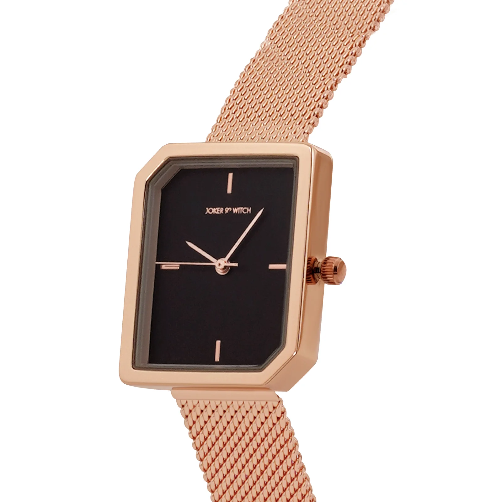 Edge Black Small Hexagon Dial Rose Gold Mesh Strap Women's Watch - Image 4