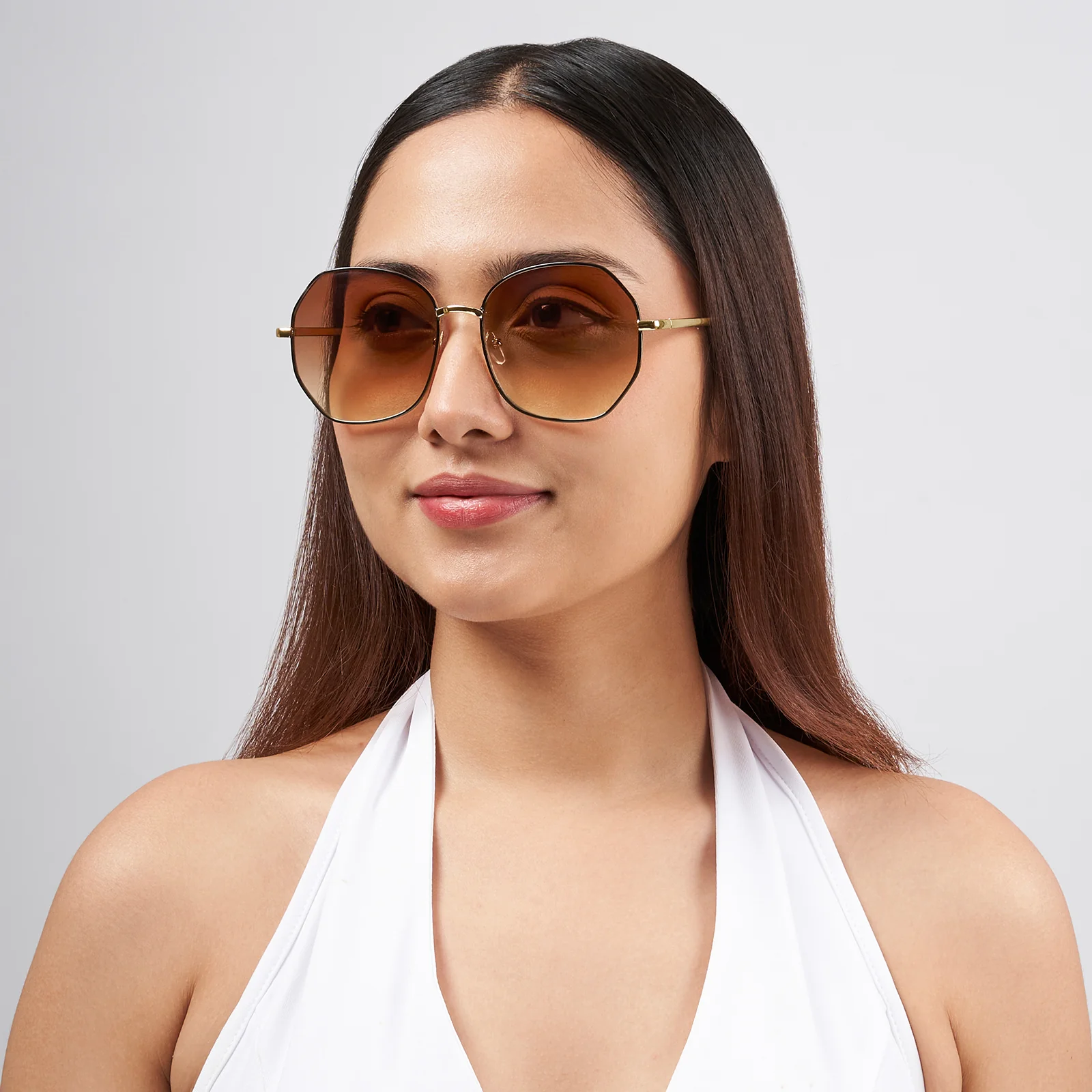 Edge Octagon Brown Ombre Lens Gold Frame Sunglasses - Image 2