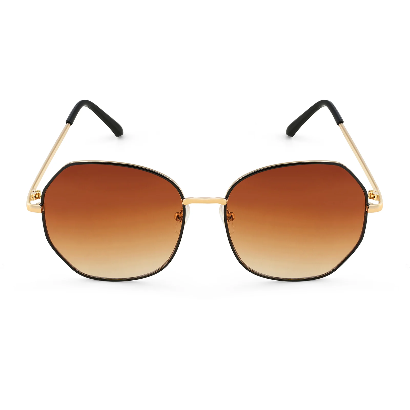 Edge Octagon Brown Ombre Lens Gold Frame Sunglasses - Image 3