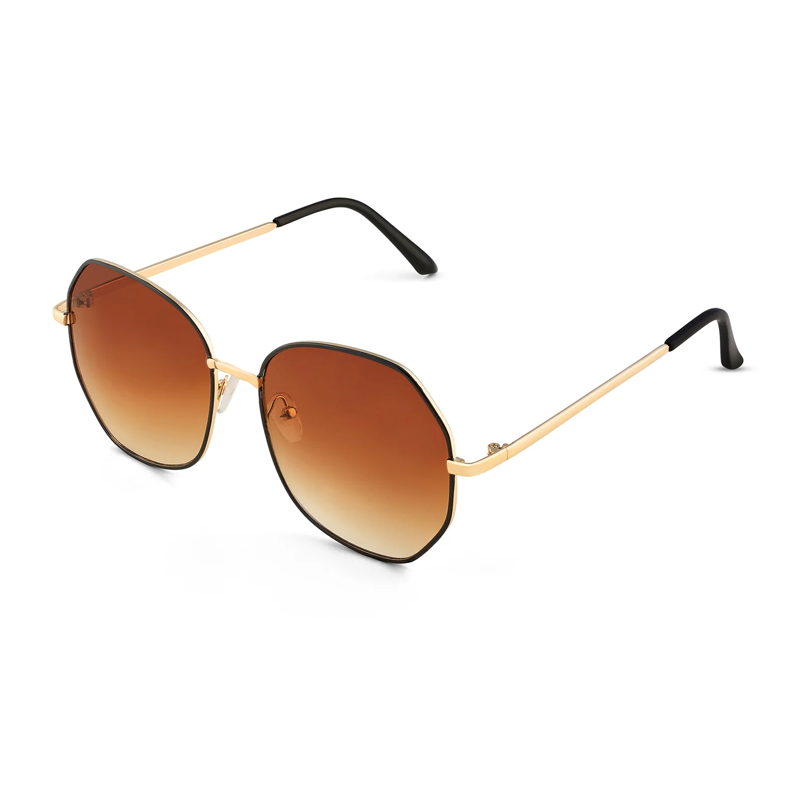 Edge Octagon Brown Ombre Lens Gold Frame Sunglasses - Image 4