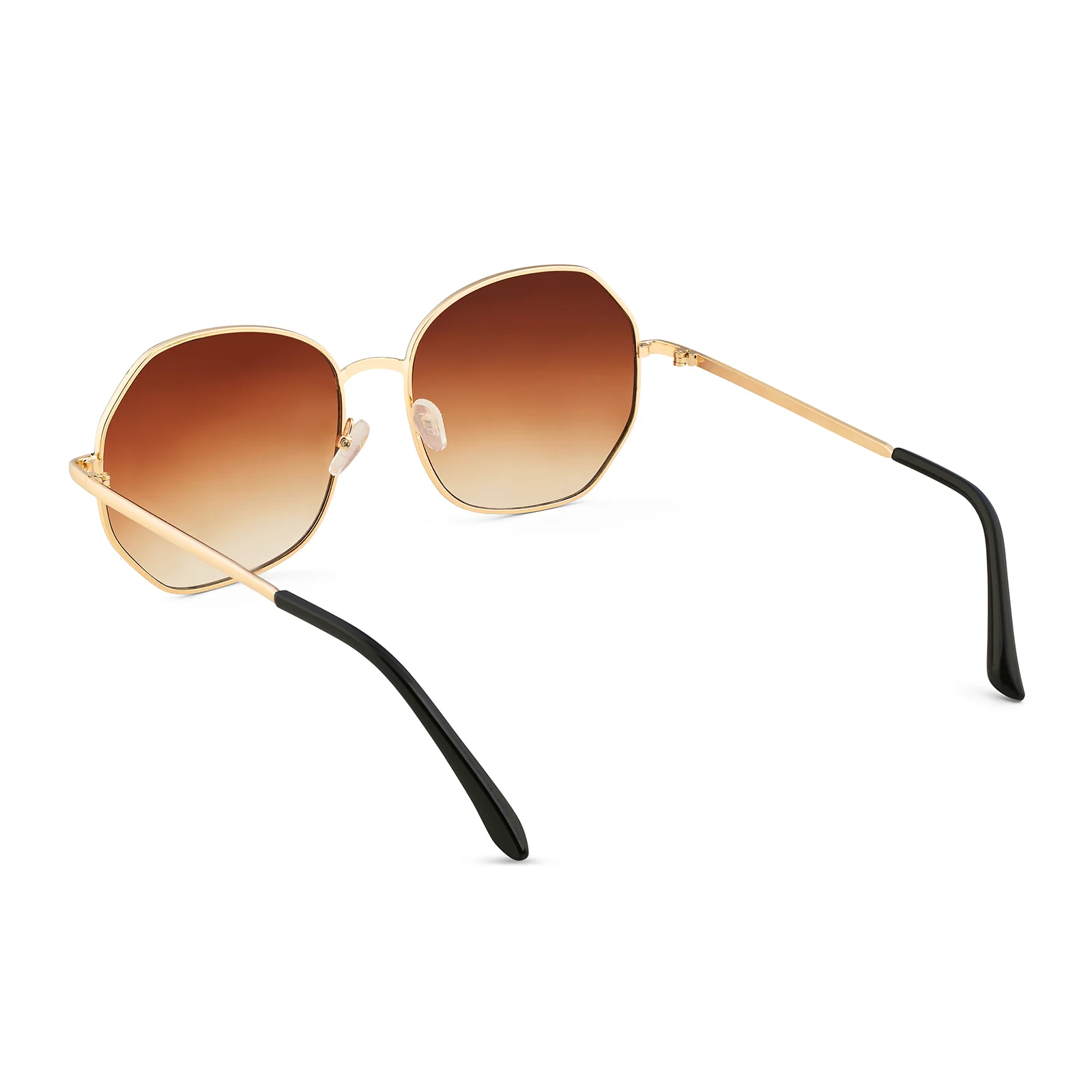 Edge Octagon Brown Ombre Lens Gold Frame Sunglasses - Image 6