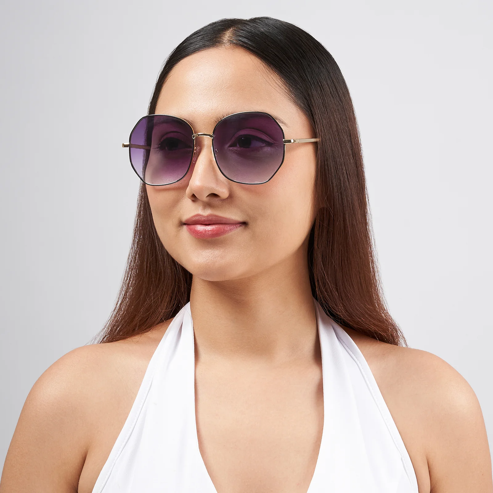 Edge Octagon Purple Ombre Lens Gold Frame Sunglasses - Image 2