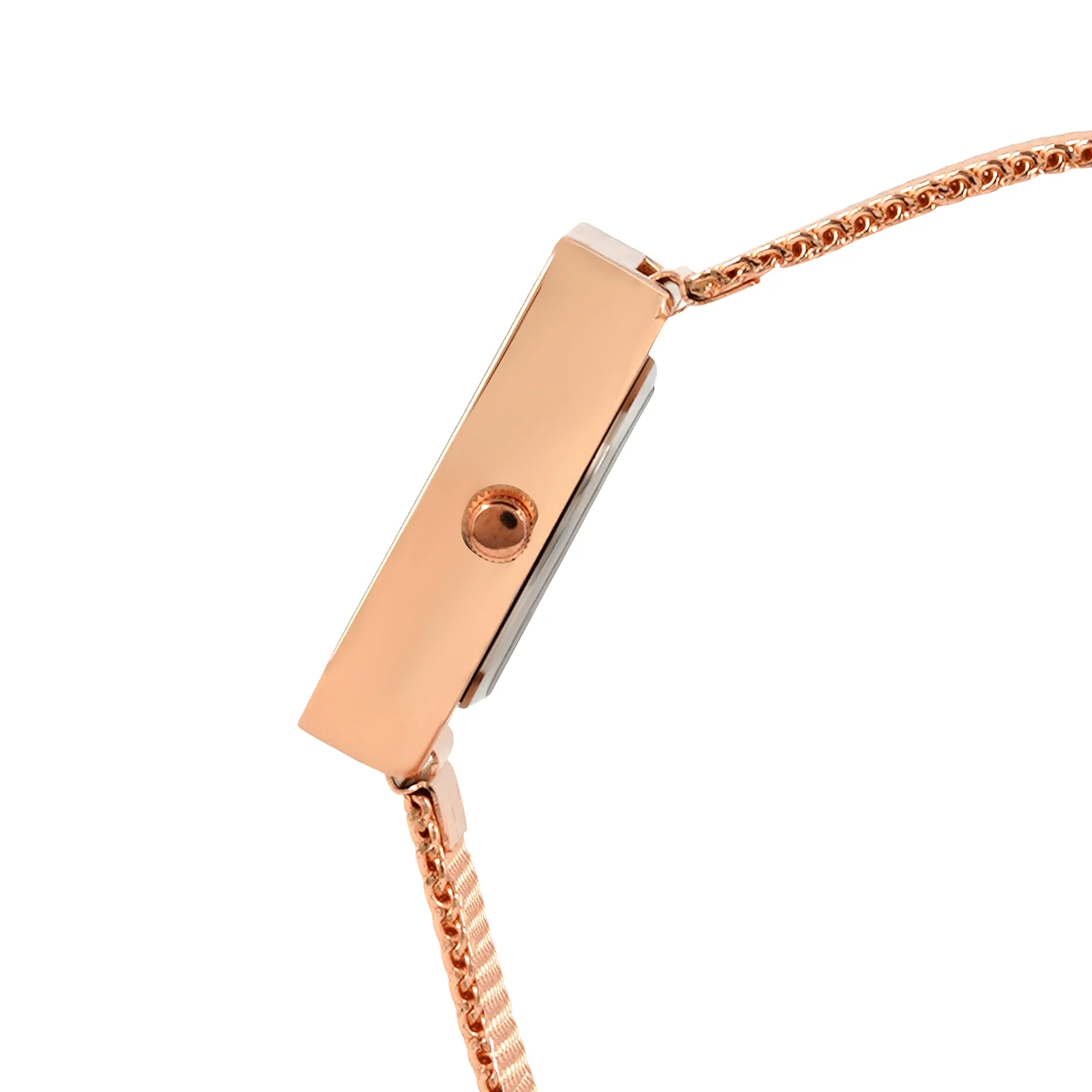 Edge White Small Hexagon Dial Rose Gold Mesh Strap Women's Watch - Image 5