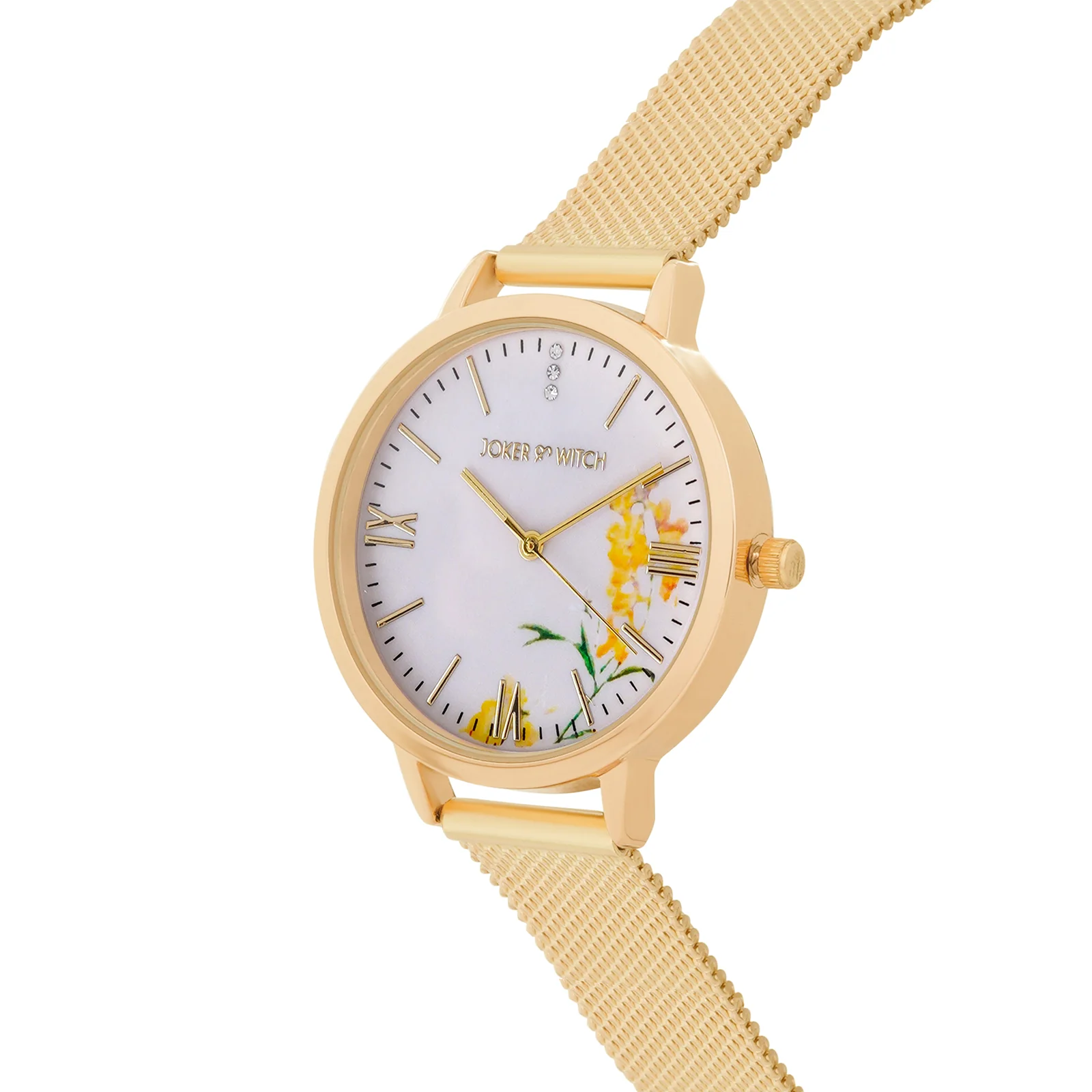 Edna White Medium Dial Gold Mesh Strap Women's Watch - Image 4