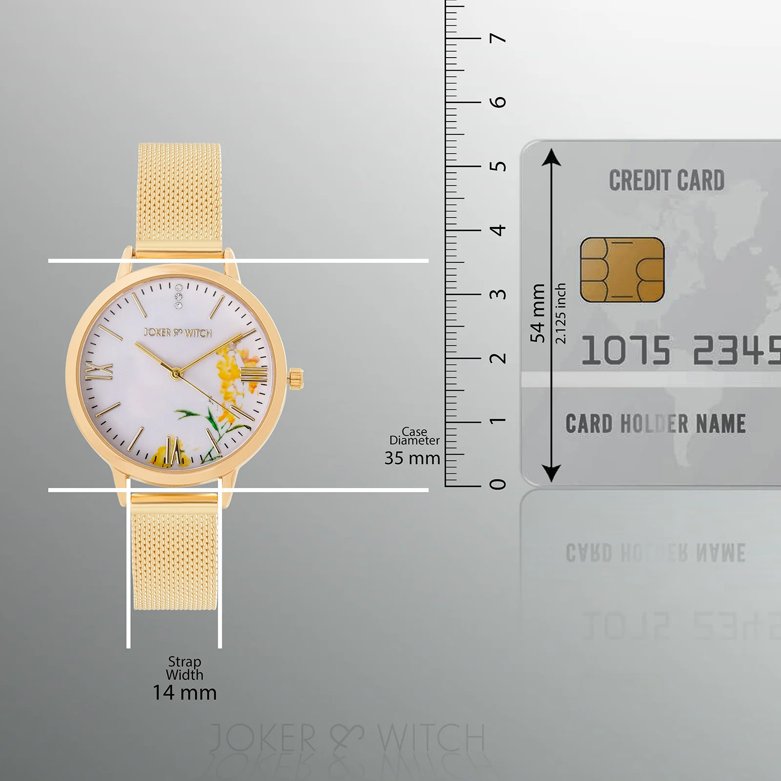 Edna White Medium Dial Gold Mesh Strap Women's Watch - Image 8