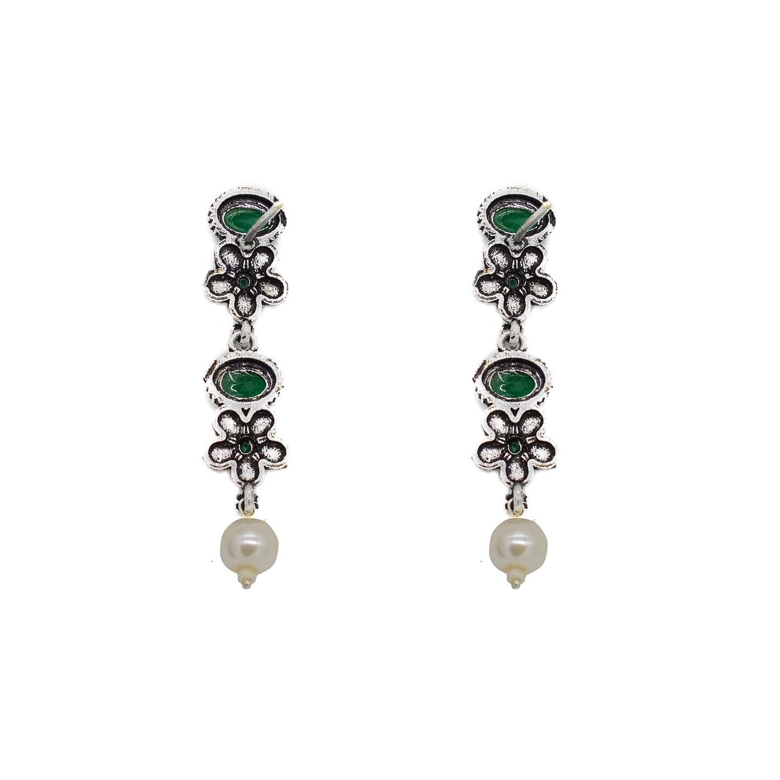 Ekladh Green Stone Silver Pearl Necklace Set - Image 8