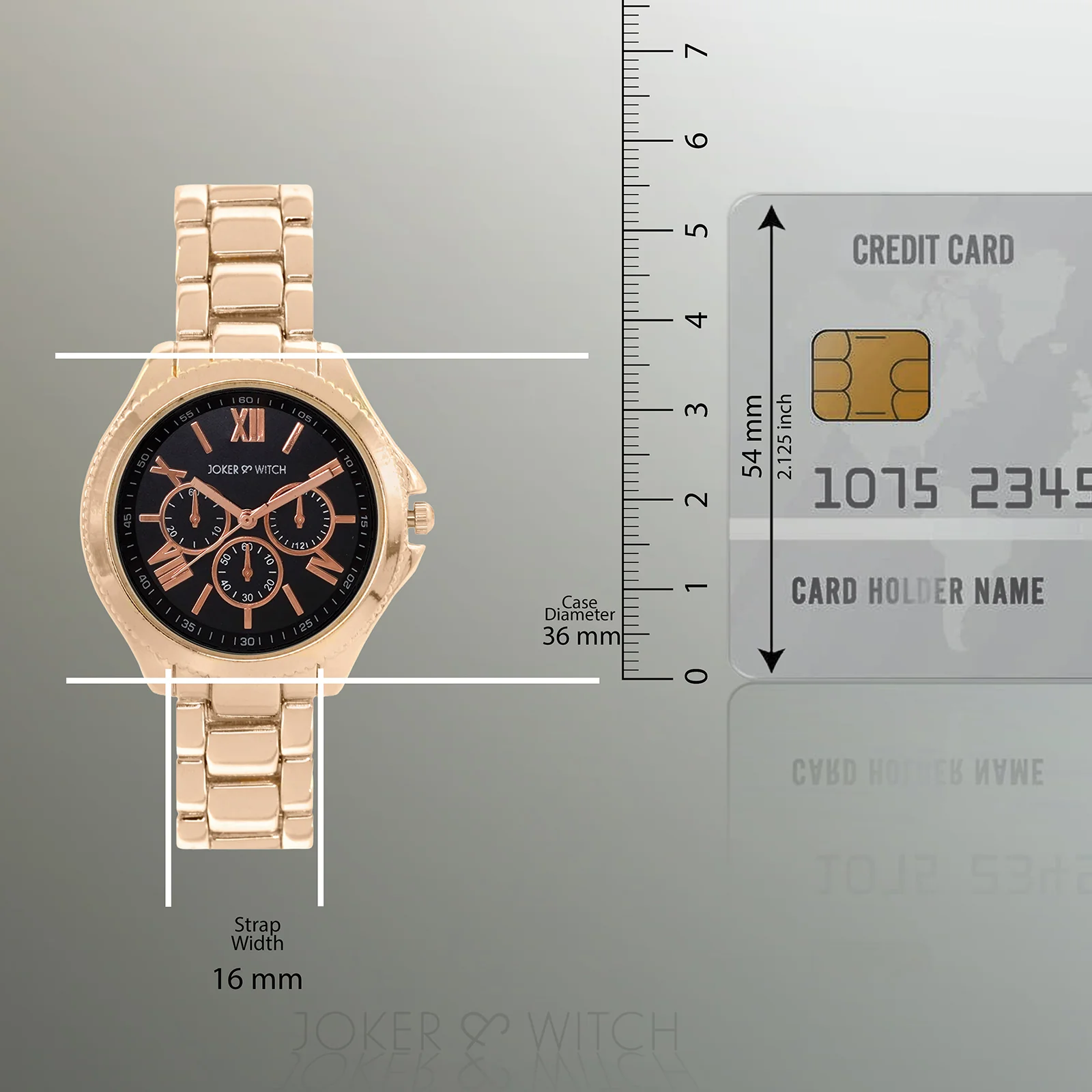 Ella Black Medium Dial Rose Gold Linked Chain Strap Women's Watch - Image 6