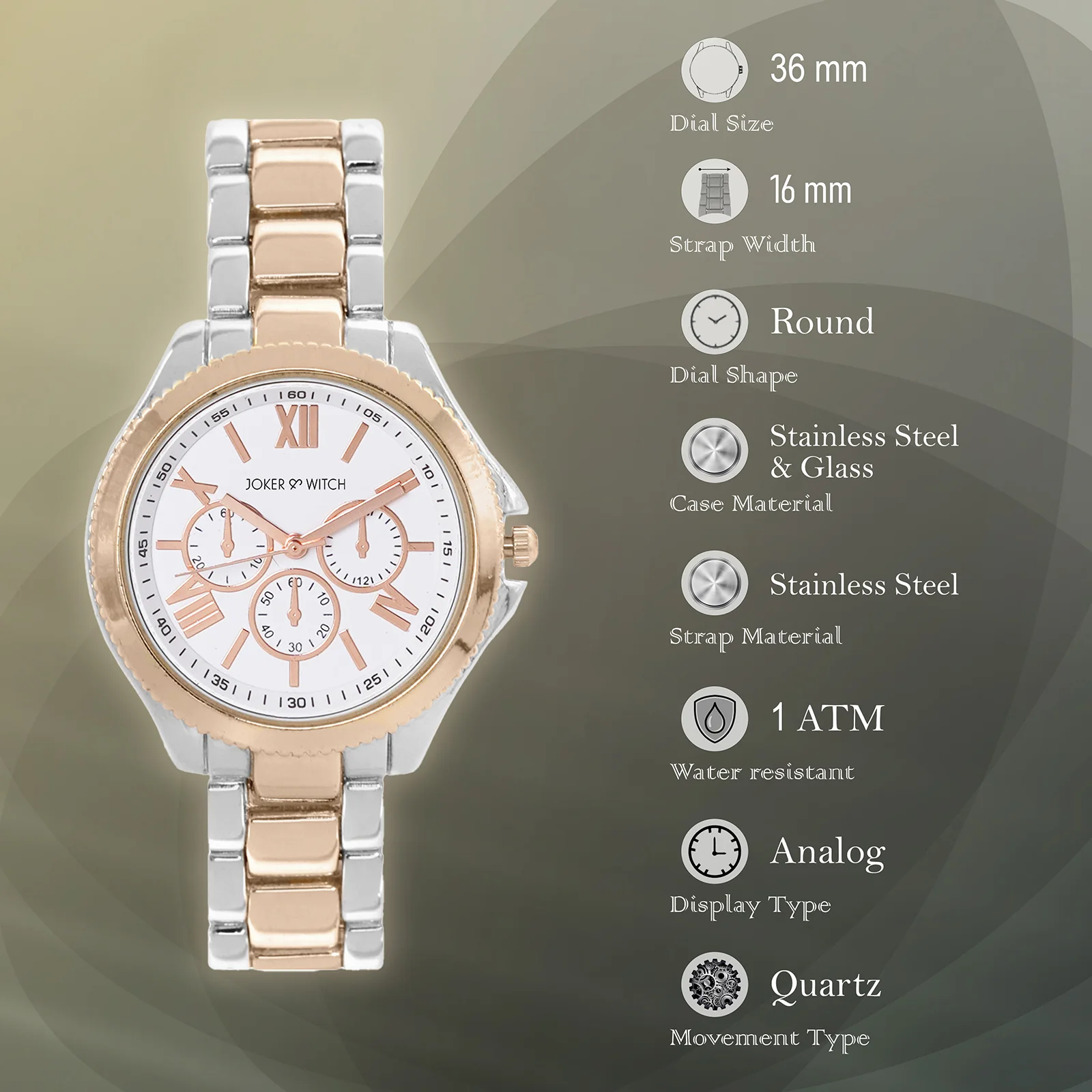 Ella White Medium Dial Dual Tone Linked Chain Strap Women's Watch - Image 5