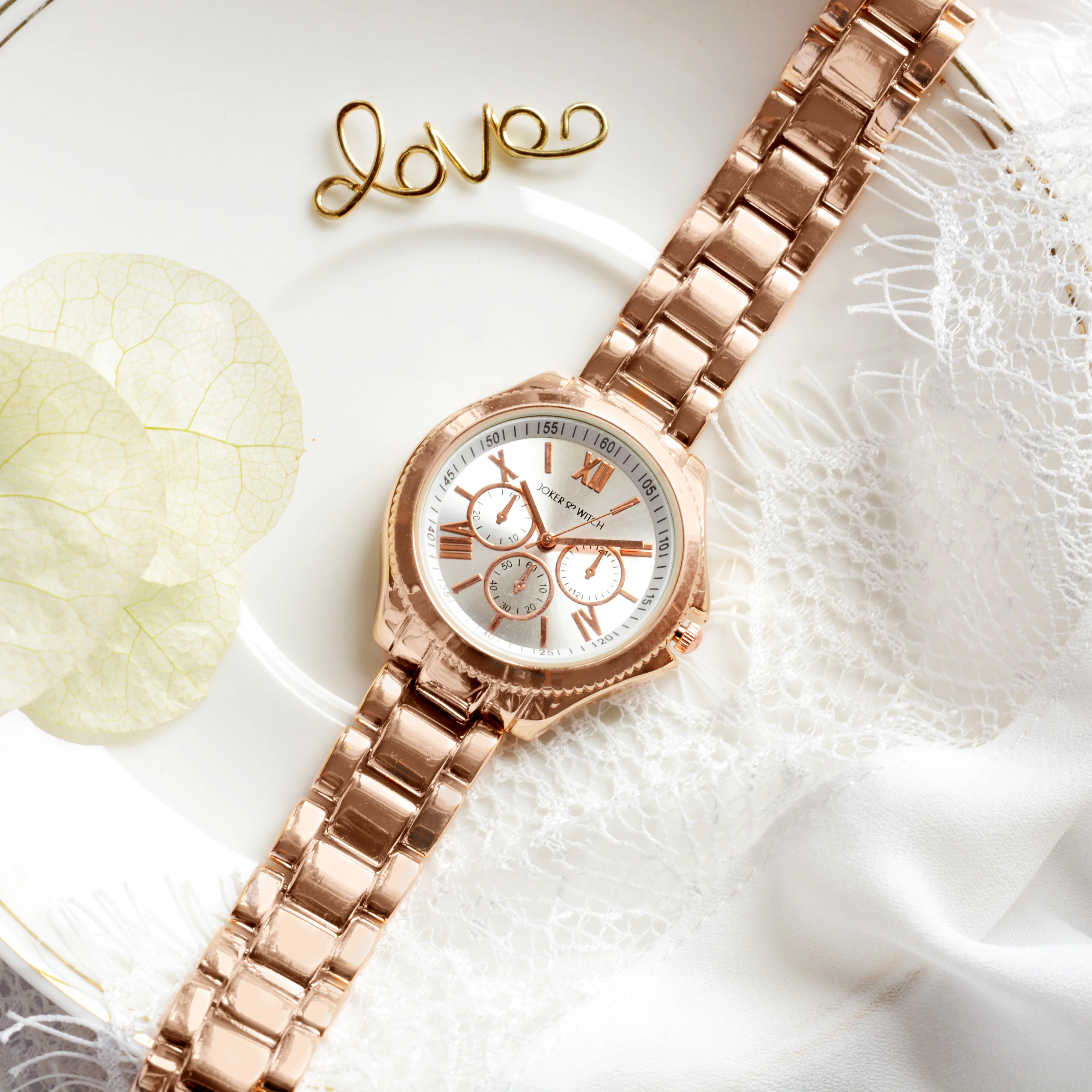 Ella White Medium Dial Rose Gold Linked Chain Strap Women's Watch - Image 2