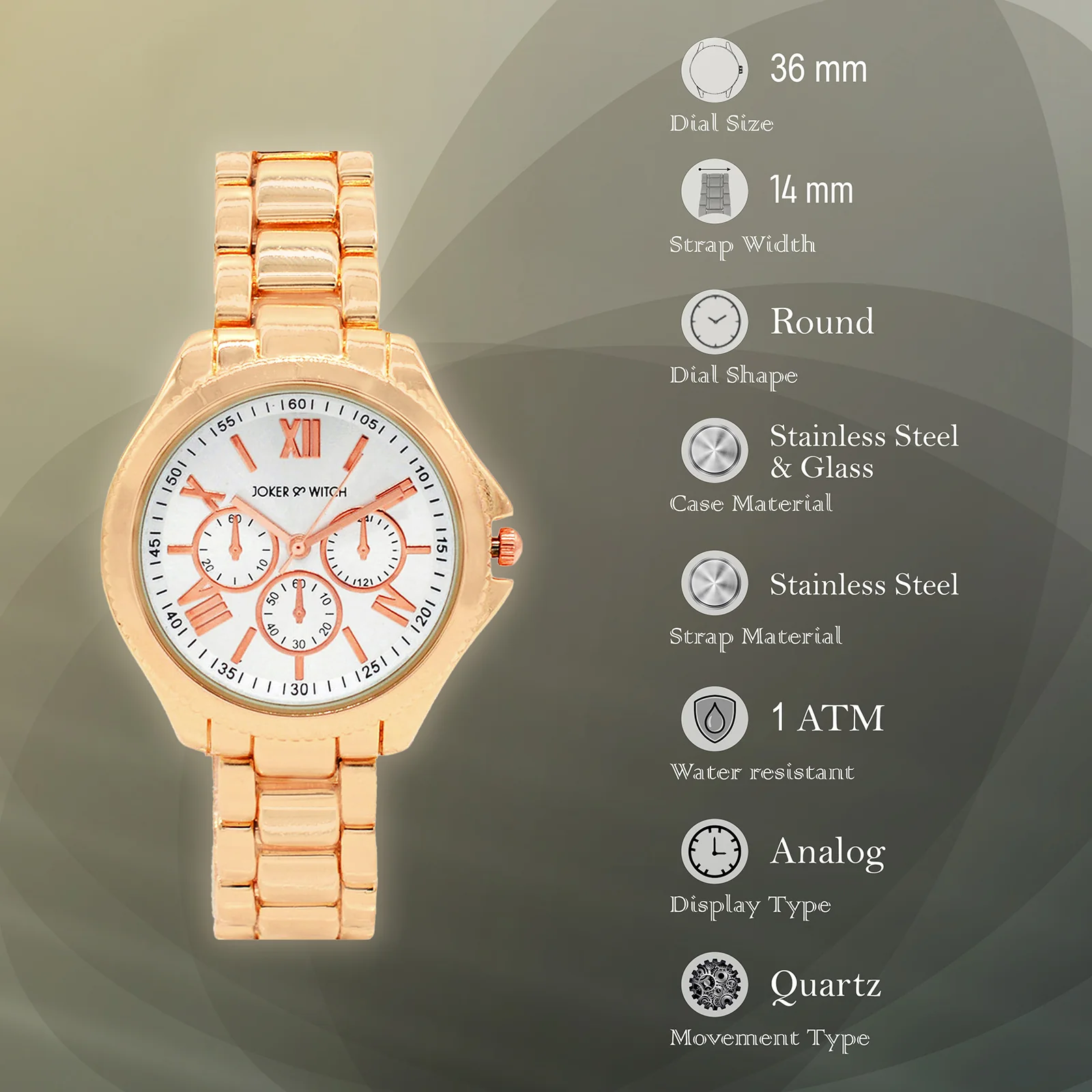 Ella White Medium Dial Rose Gold Linked Chain Strap Women's Watch - Image 8
