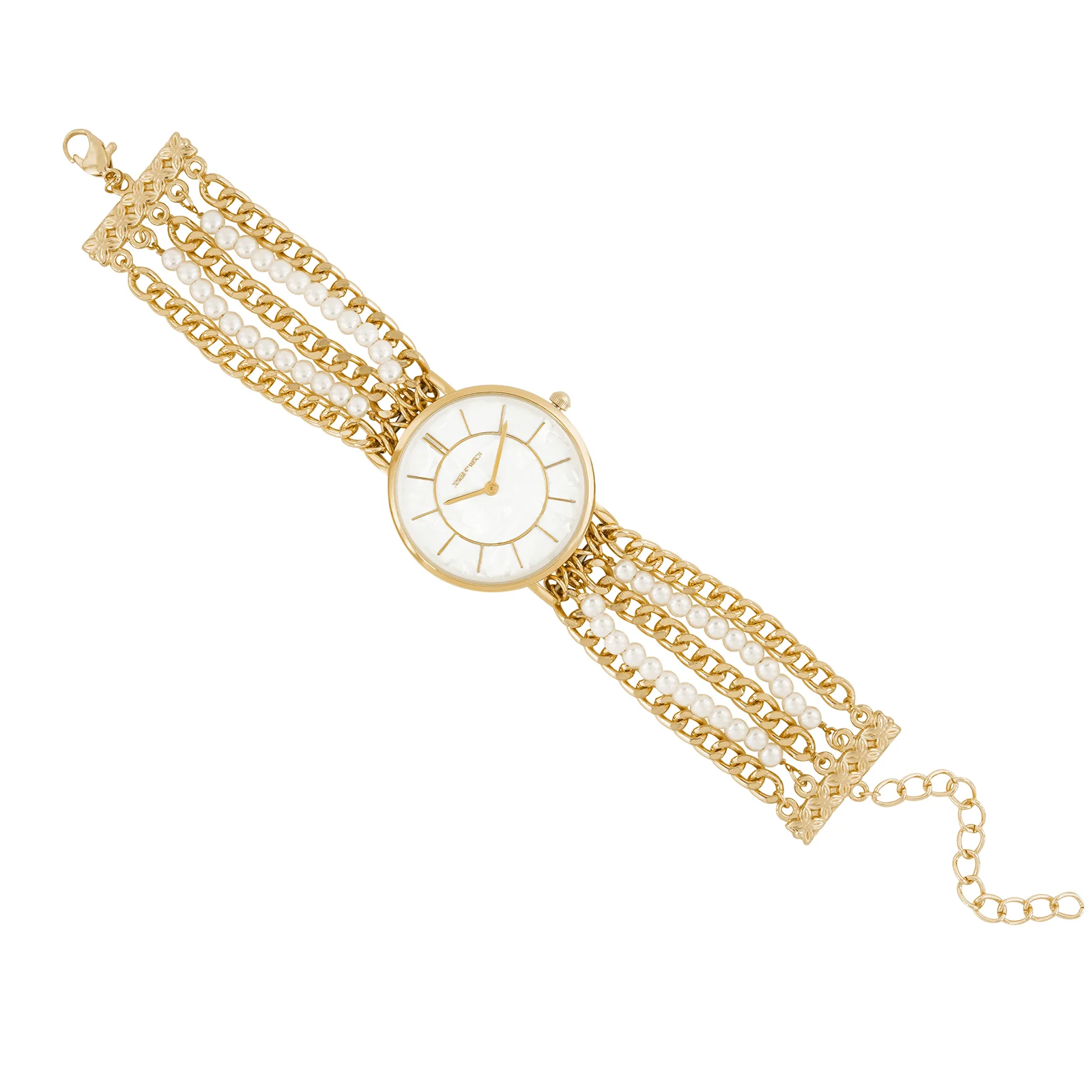 Elloria White MOP Medium Dial Gold Pearl Strap Women's Watch - Image 7