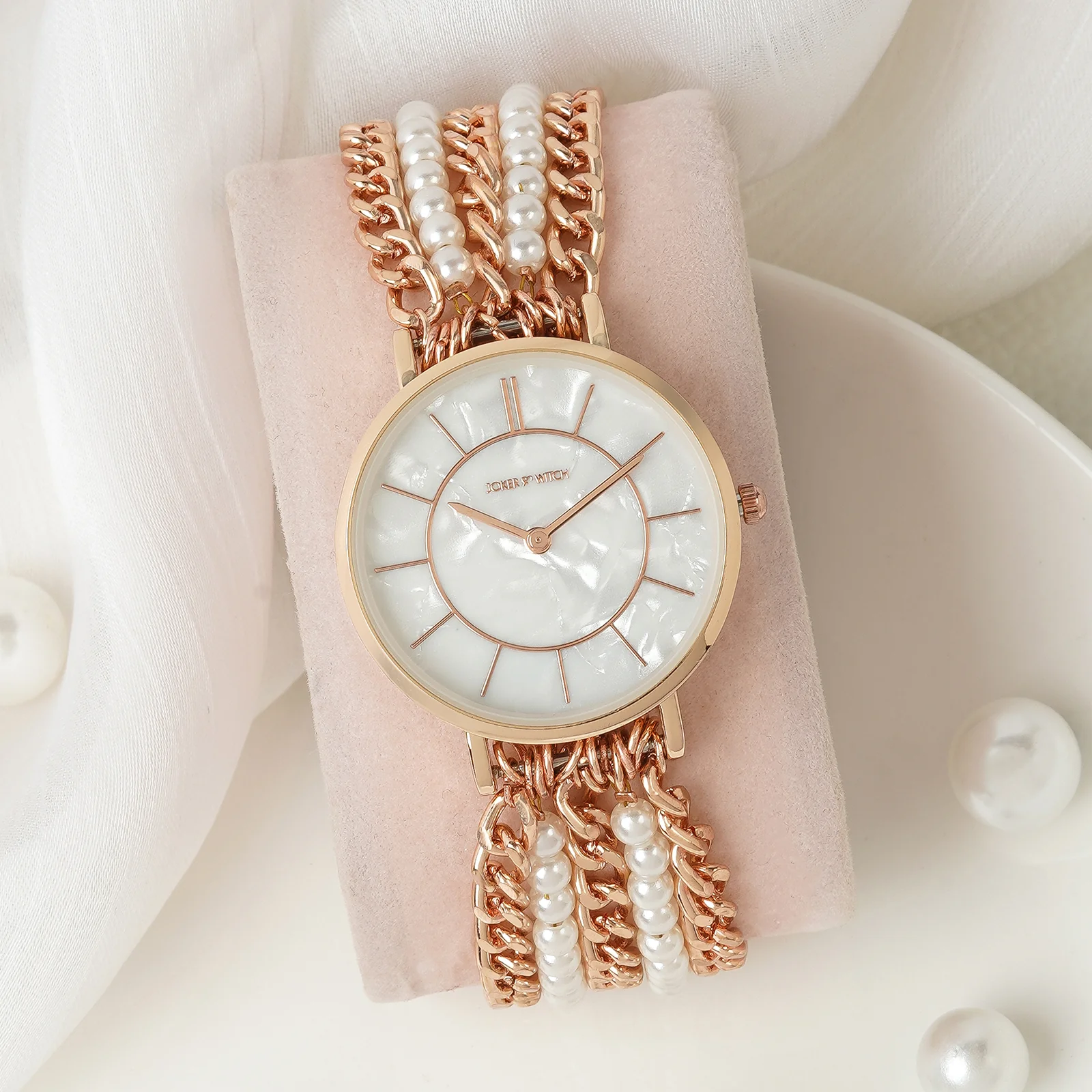 Elloria White MOP Medium Dial Rose Gold Pearl Strap Women's Watch - Image 3
