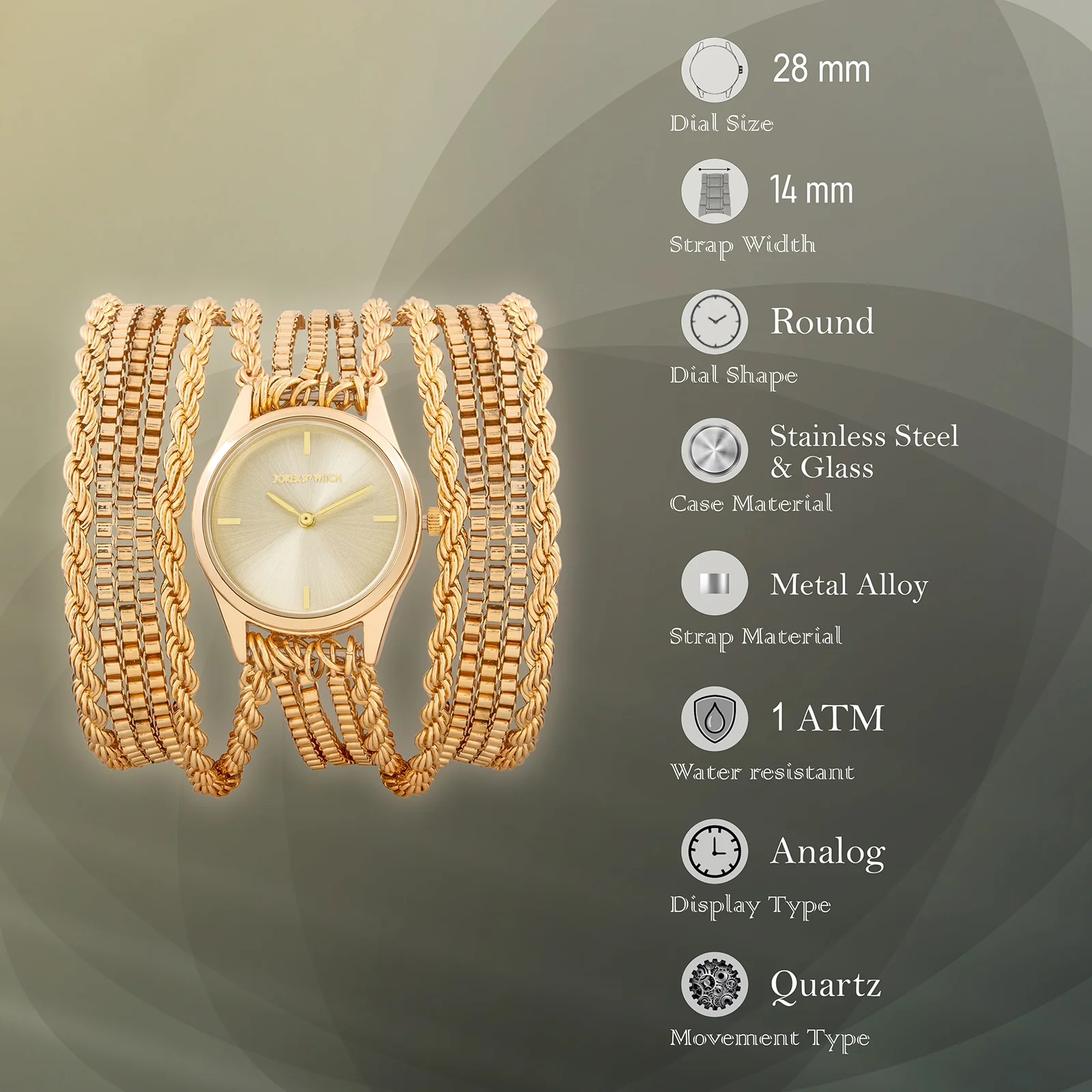 Eltina Gold Small Dial Chain Wrap Around Strap Women's Watch - Image 7