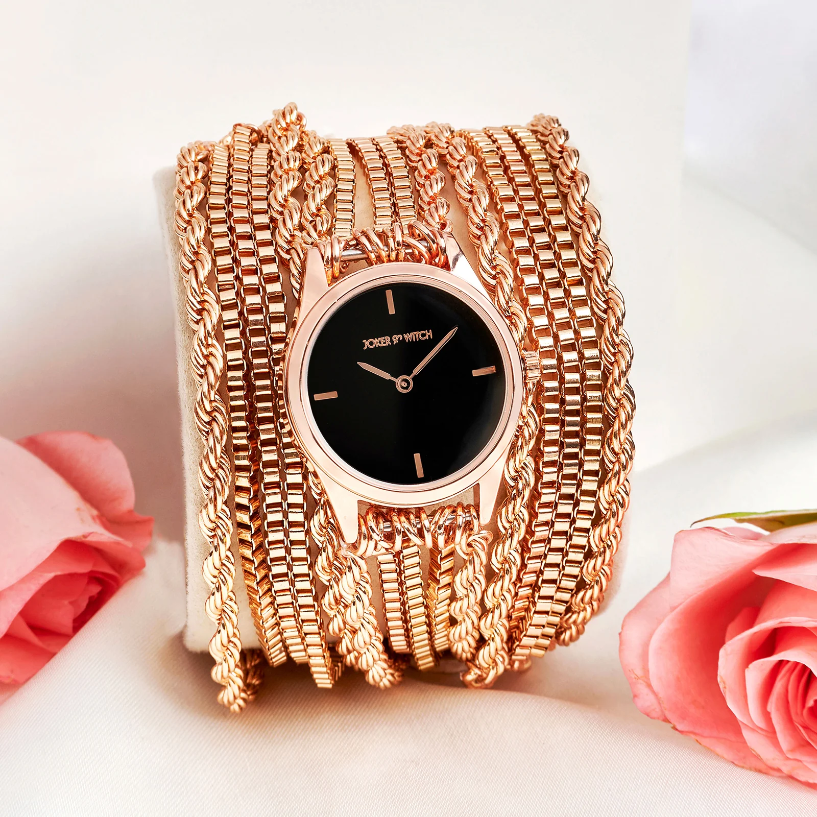 Eltina Black Small Dial Rose Gold Chain Wrap Around Strap Women's Watch - Image 2