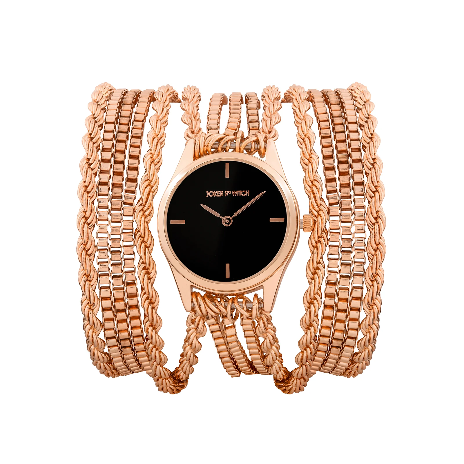 Eltina Black Small Dial Rose Gold Chain Wrap Around Strap Women's Watch - Image 3