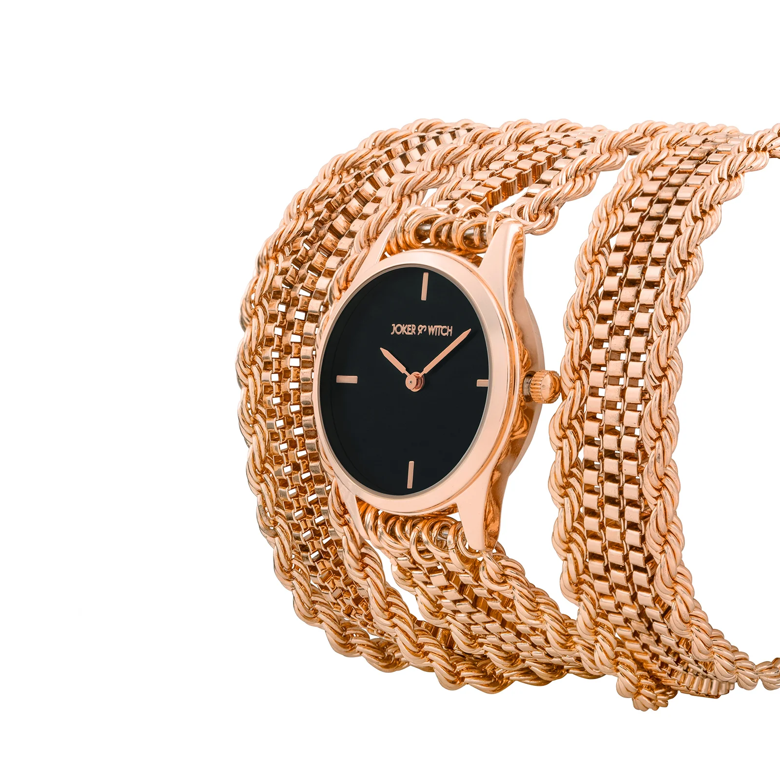 Eltina Black Small Dial Rose Gold Chain Wrap Around Strap Women's Watch - Image 4
