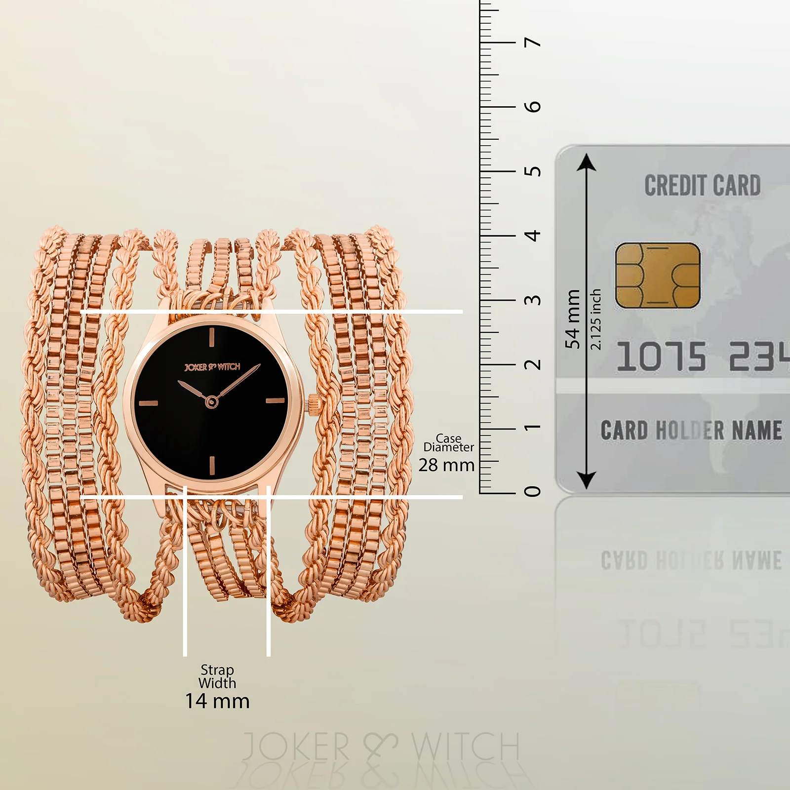 Eltina Black Small Dial Rose Gold Chain Wrap Around Strap Women's Watch - Image 8