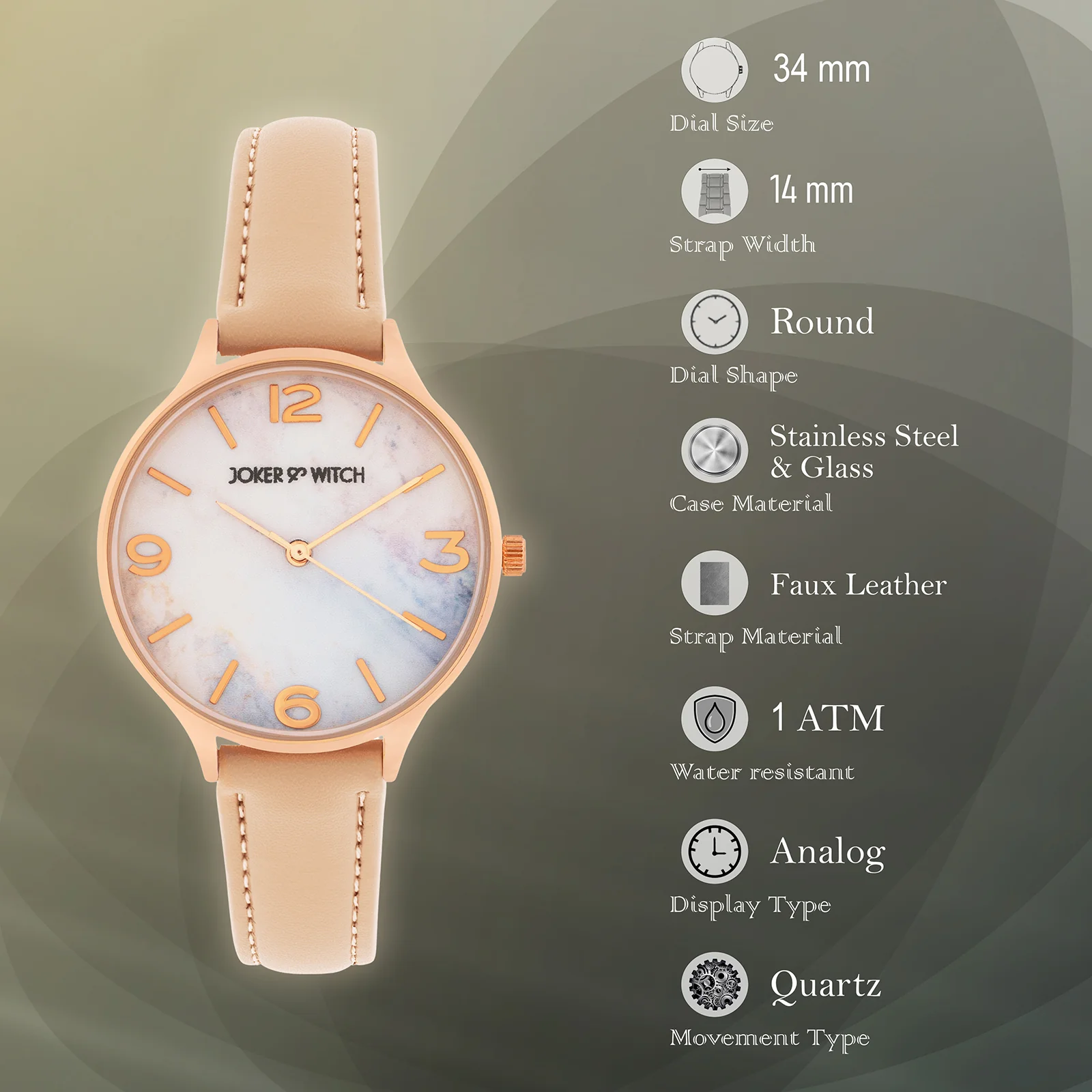 Elysian Multicolor Medium Dial Beige PU Strap Women's Watch - Image 7