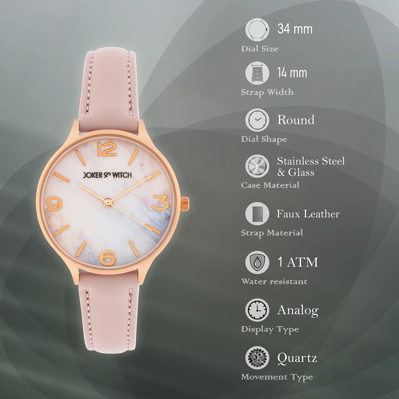 Elysian Multicolor Medium Dial Pink PU Strap Women's Watch - Image 7