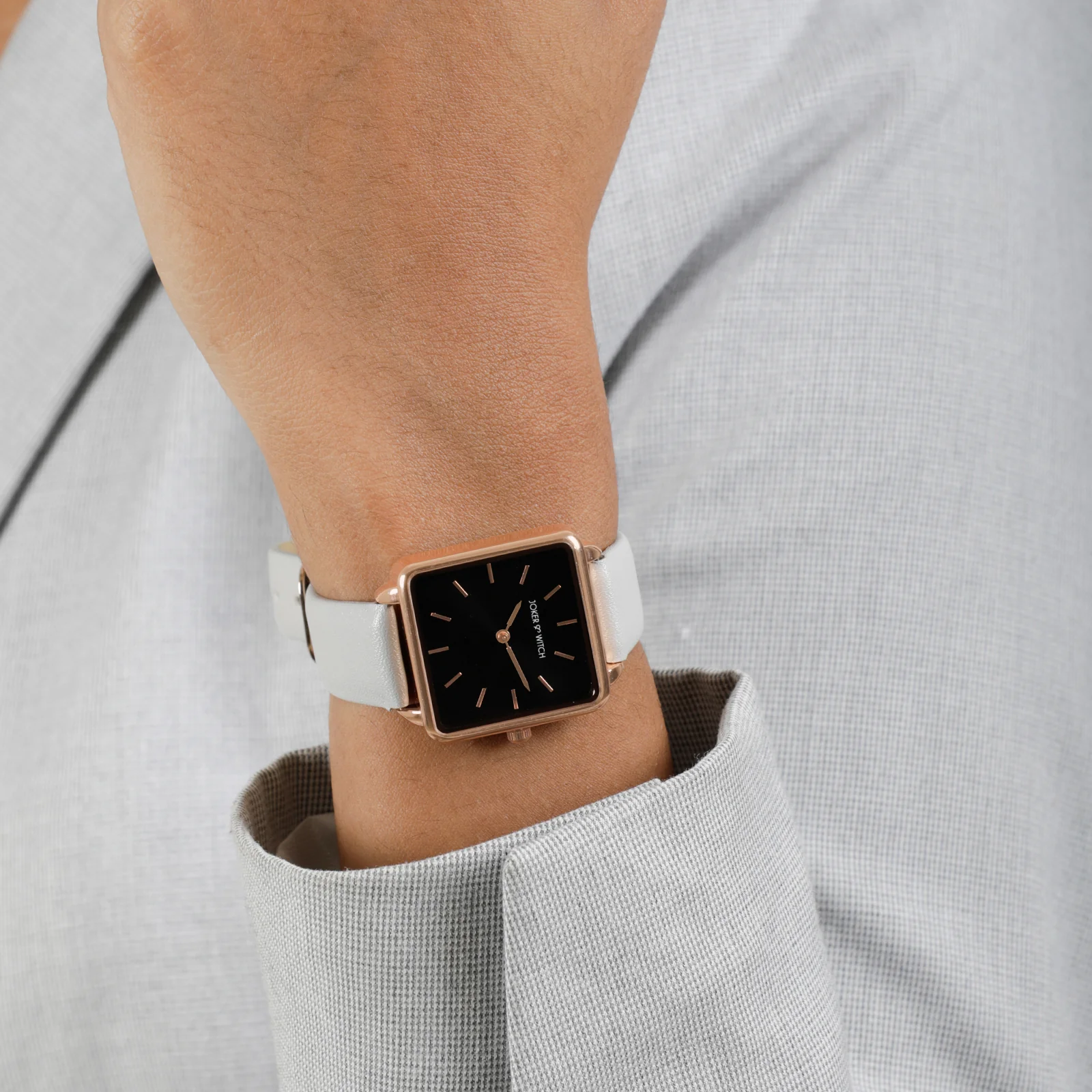 Emily Black Small Square Dial Grey PU Strap Women's Watch - Image 5