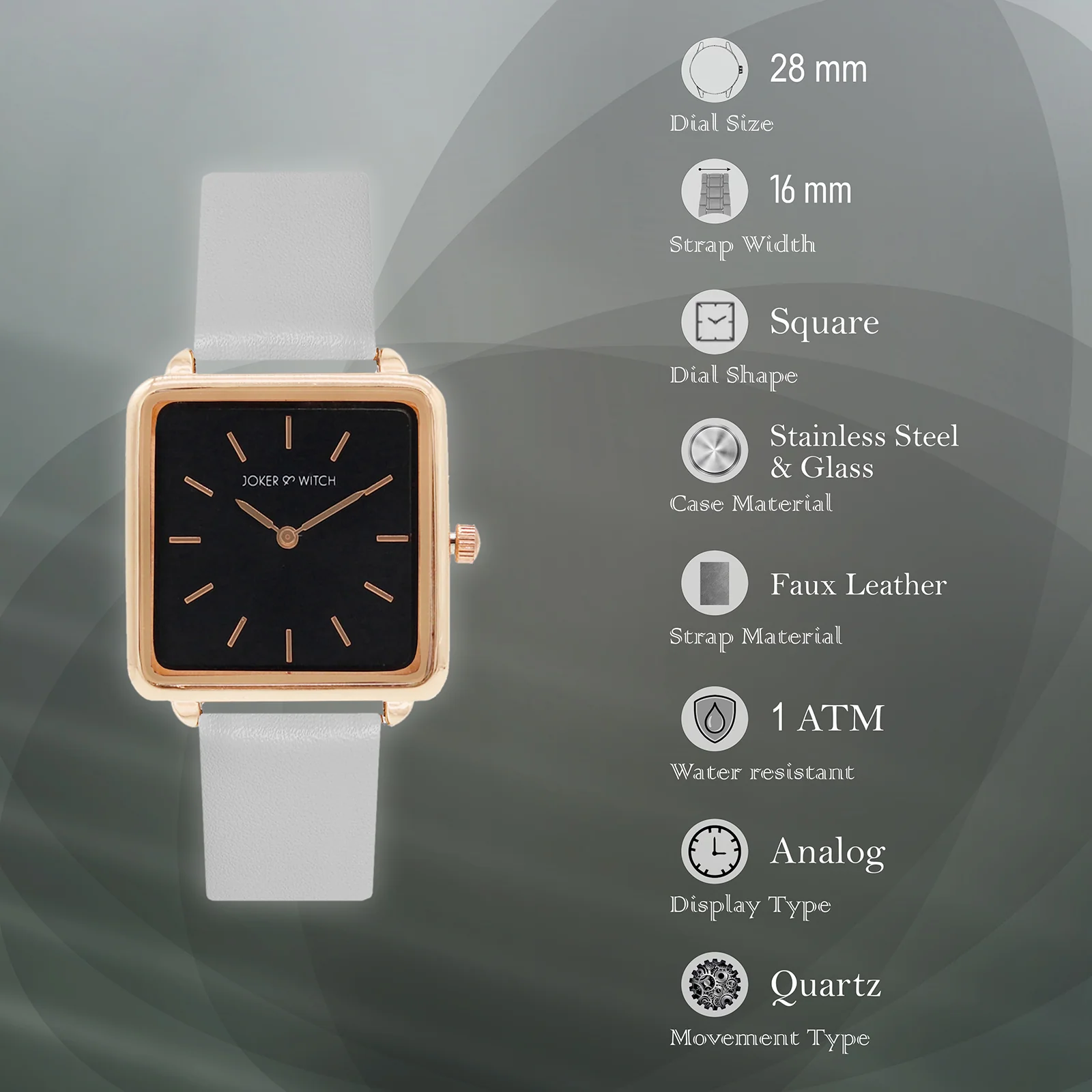 Emily Black Small Square Dial Grey PU Strap Women's Watch - Image 7