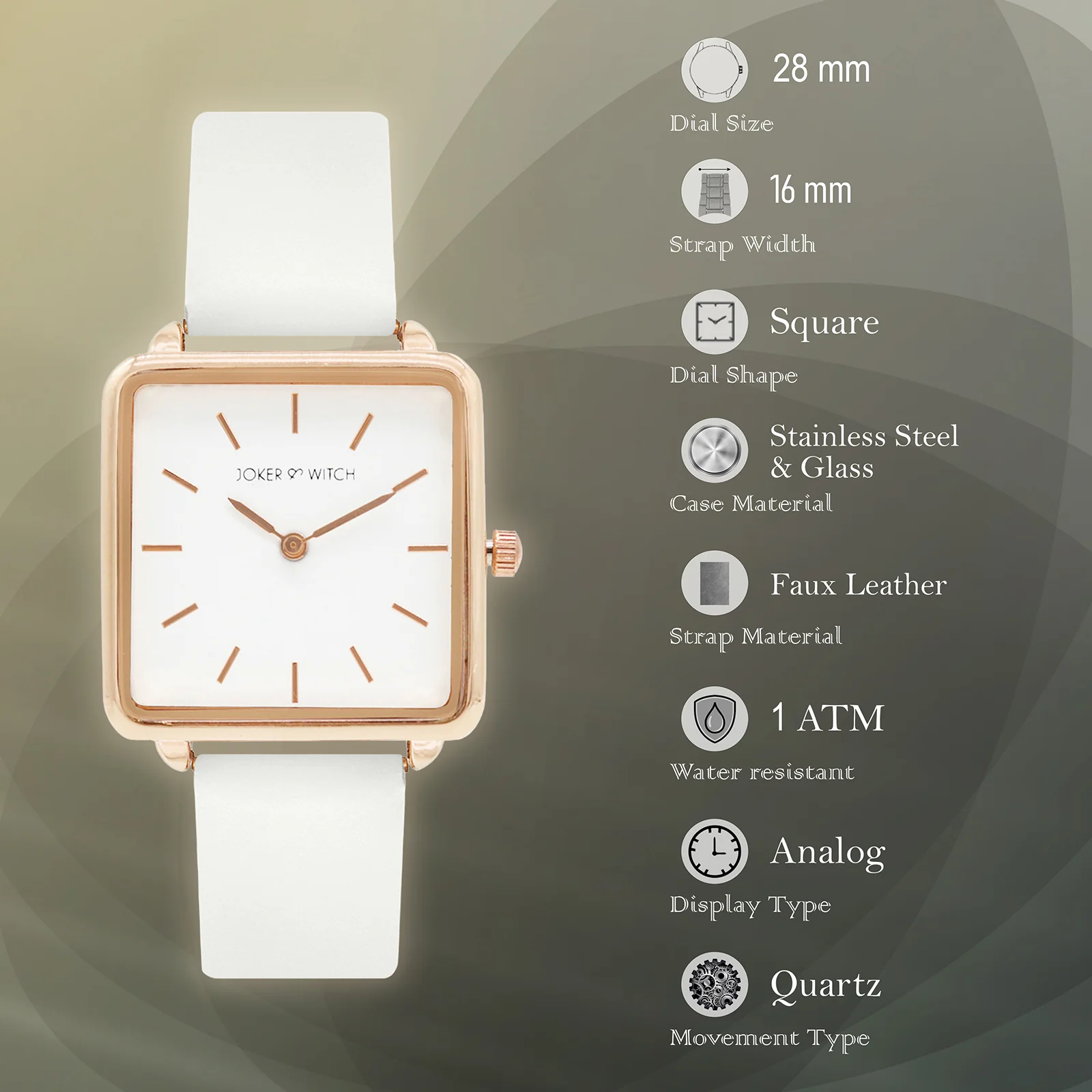 Emily White Small Square Dial PU Strap Women's Watch - Image 5