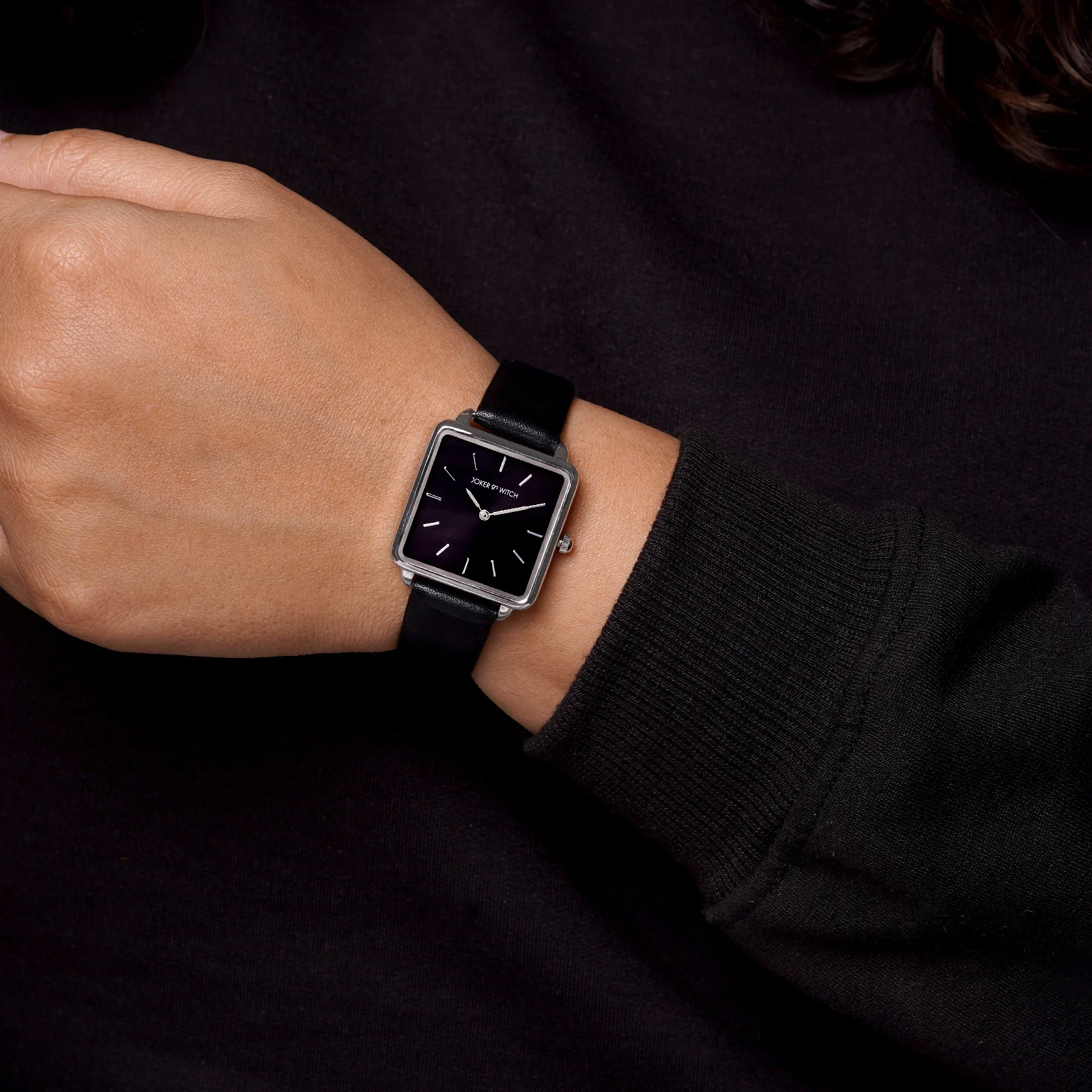 Emily Silver Black Small Square Dial PU Strap Women's Watch - Image 2