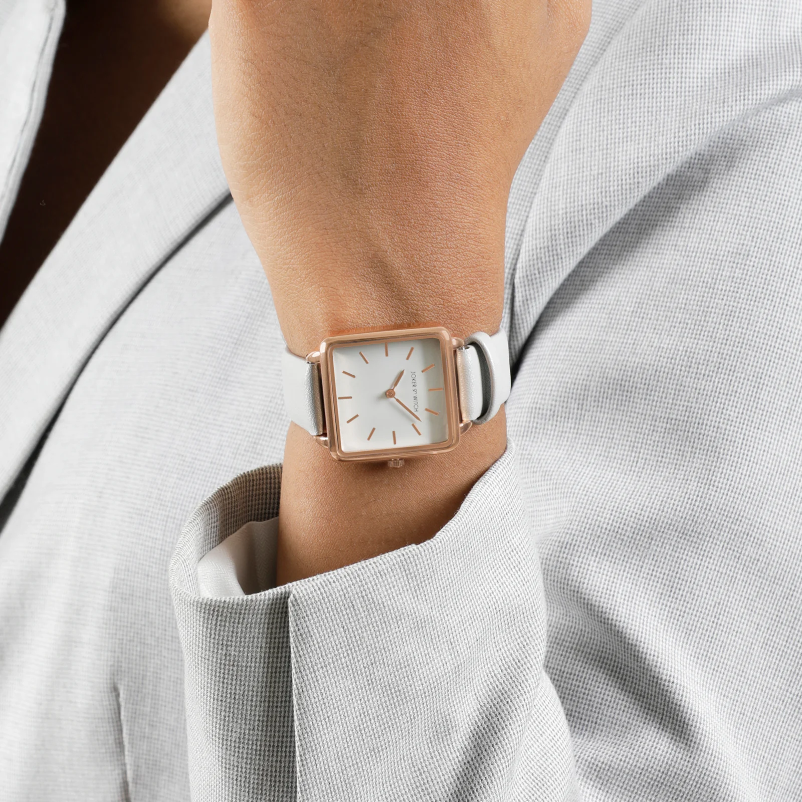 Emily White Small Square Dial Grey PU Strap Women's Watch - Image 2