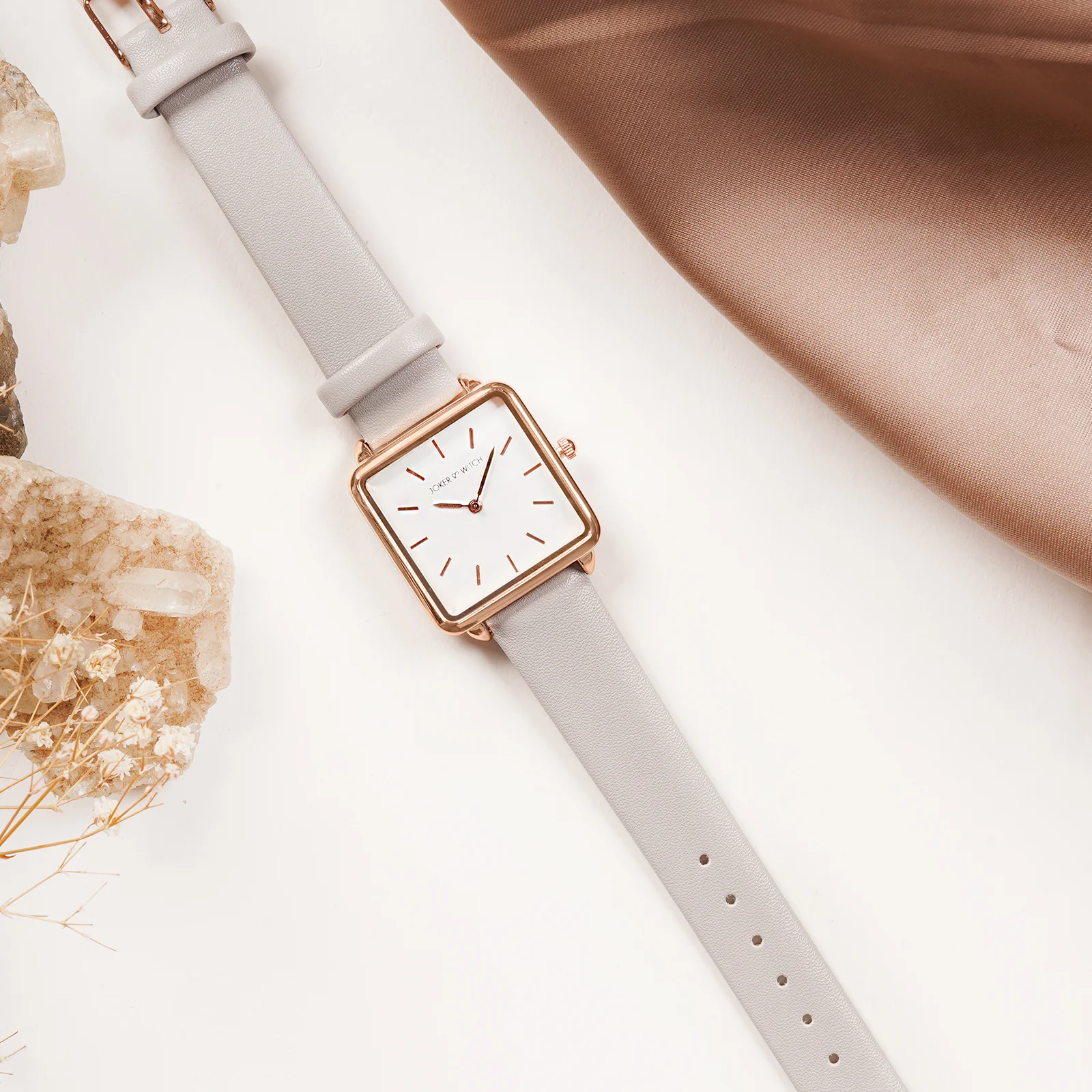 Emily White Small Square Dial Grey PU Strap Women's Watch - Image 6