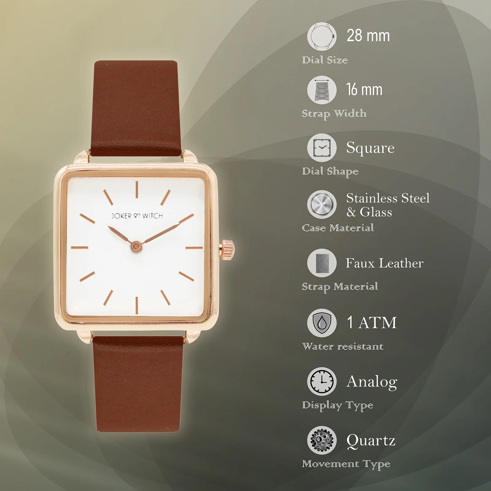 Emily White Small Square Dial Brown PU Strap Women's Watch - Image 6