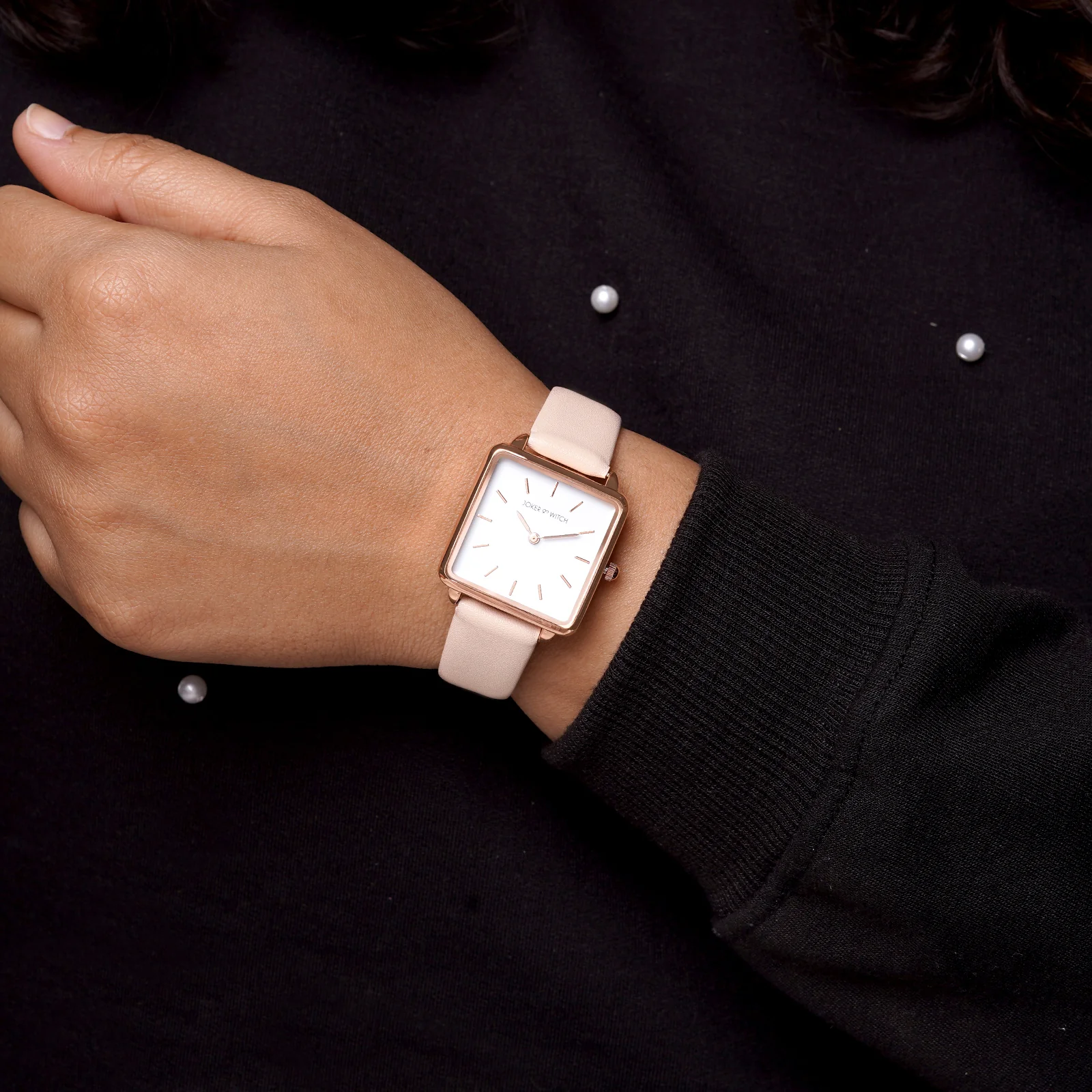 Emily White Small Square Dial Pink PU Strap Women's Watch - Image 2