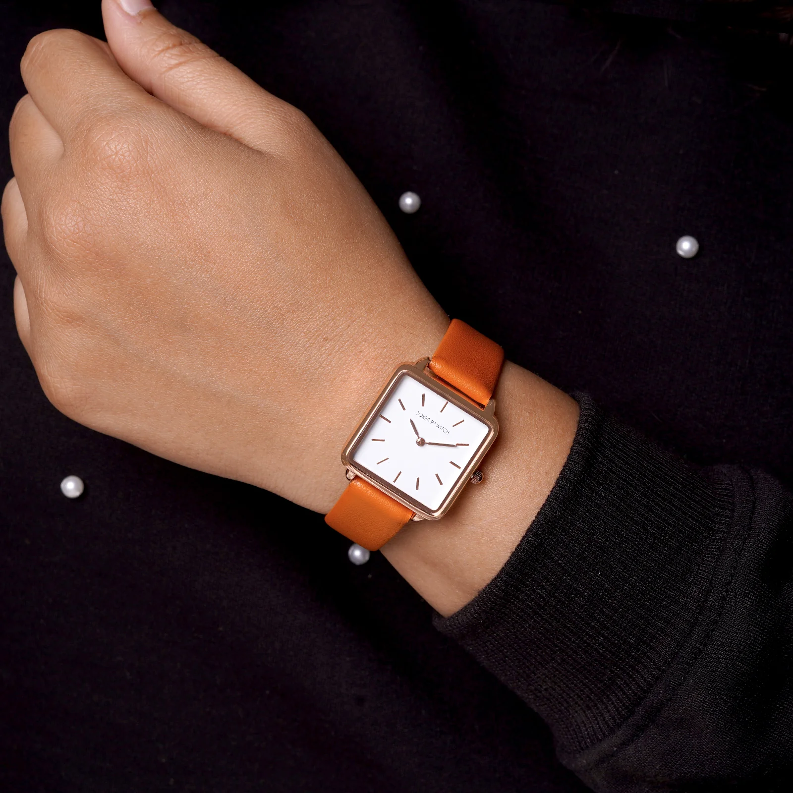 Emily White Small Square Dial Tan PU Strap Women's Watch - Image 2