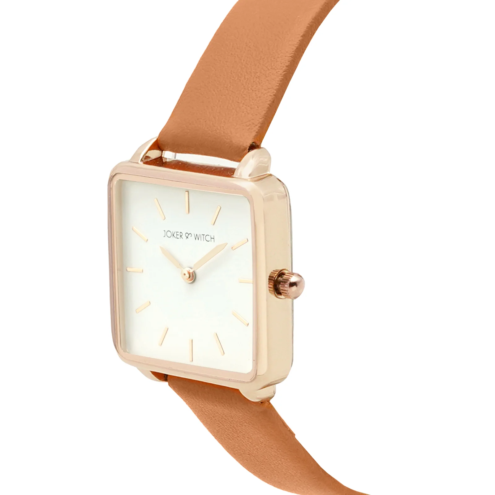 Emily White Small Square Dial Tan PU Strap Women's Watch - Image 3