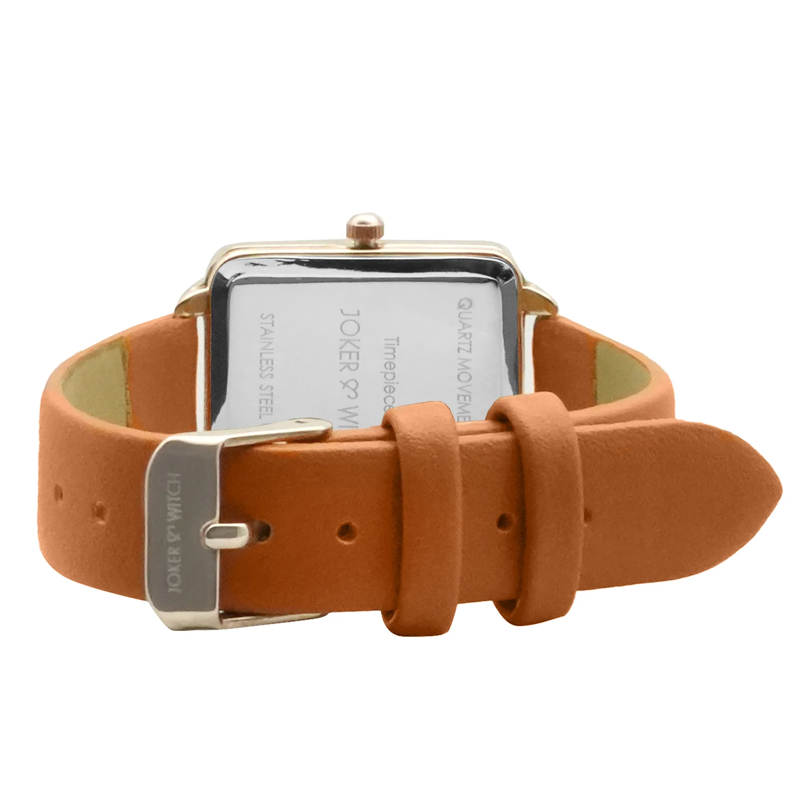 Emily White Small Square Dial Tan PU Strap Women's Watch - Image 5