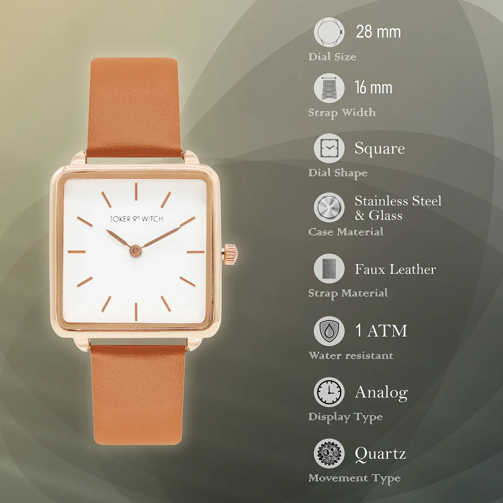 Emily White Small Square Dial Tan PU Strap Women's Watch - Image 6