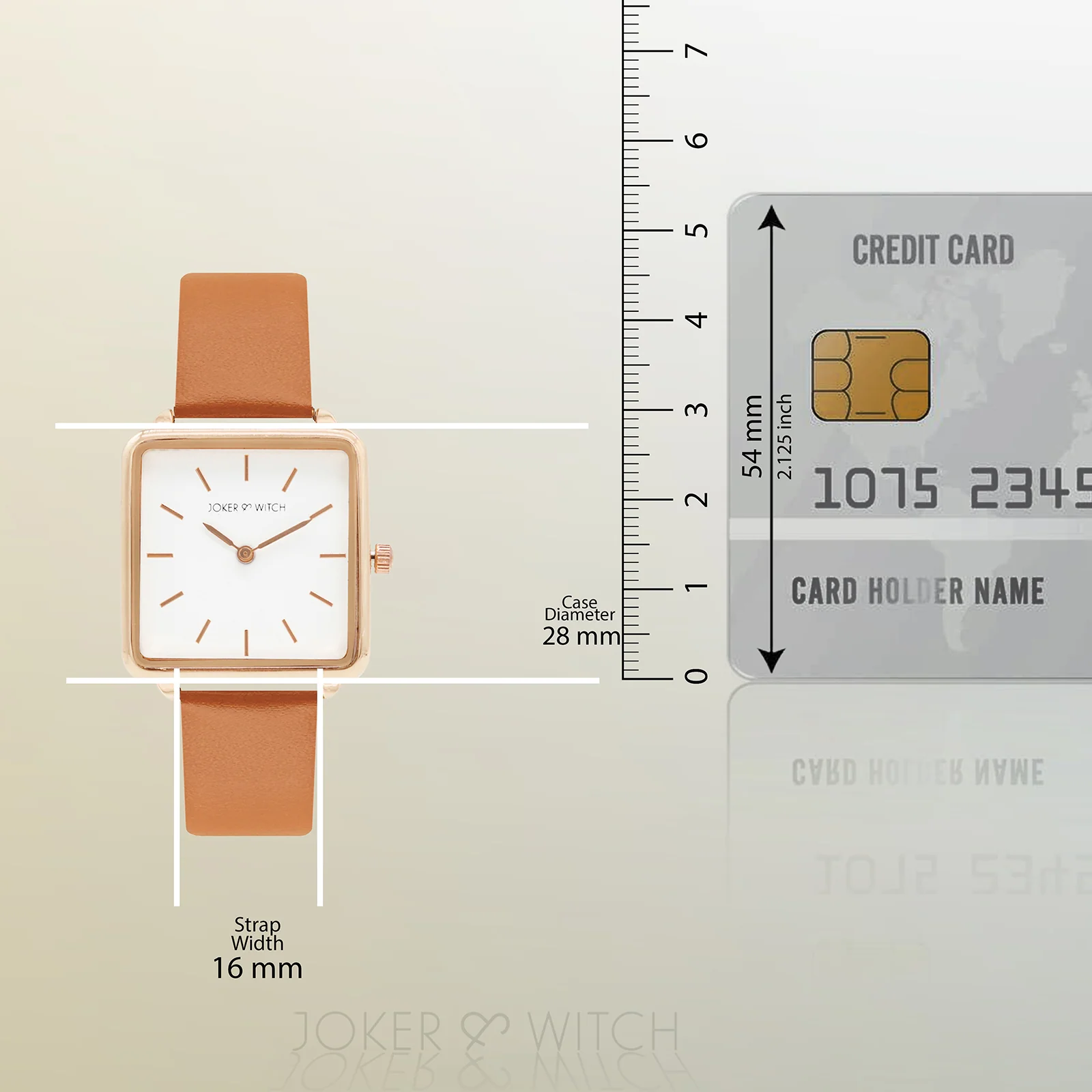 Emily White Small Square Dial Tan PU Strap Women's Watch - Image 7