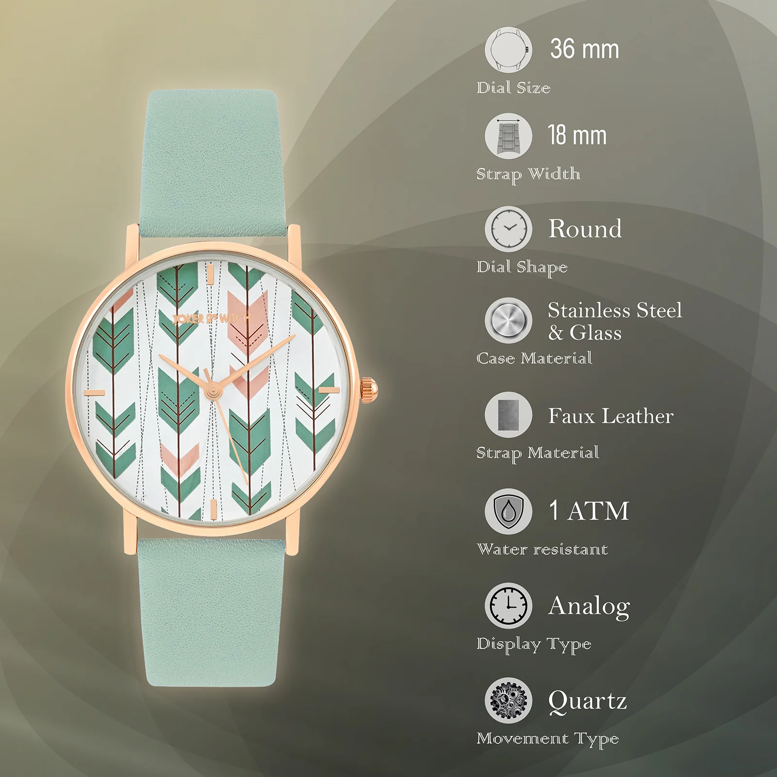 Printed Enchantress Medium Dial Green PU Strap Women's Watch - Image 7