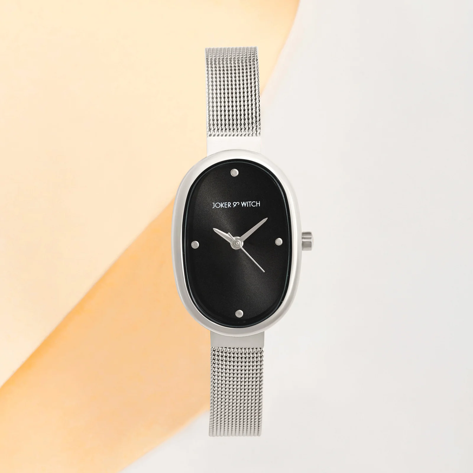 Enola Black Small Oval Dial Silver Mesh Strap Women's Watch - Image 2